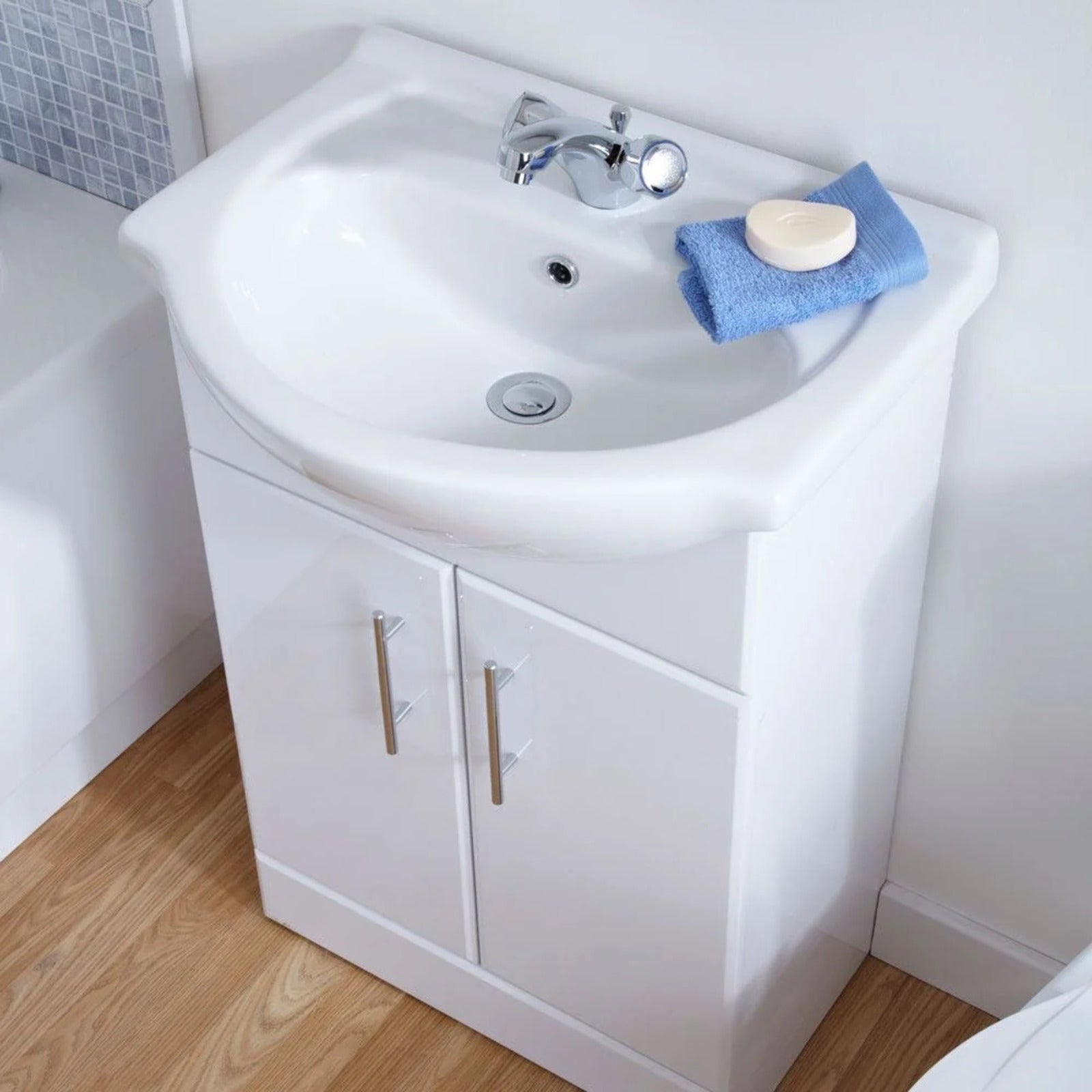 Ellen Modern White 550mm Bathroom Basin Vanity Unit Basin Mono & Waste