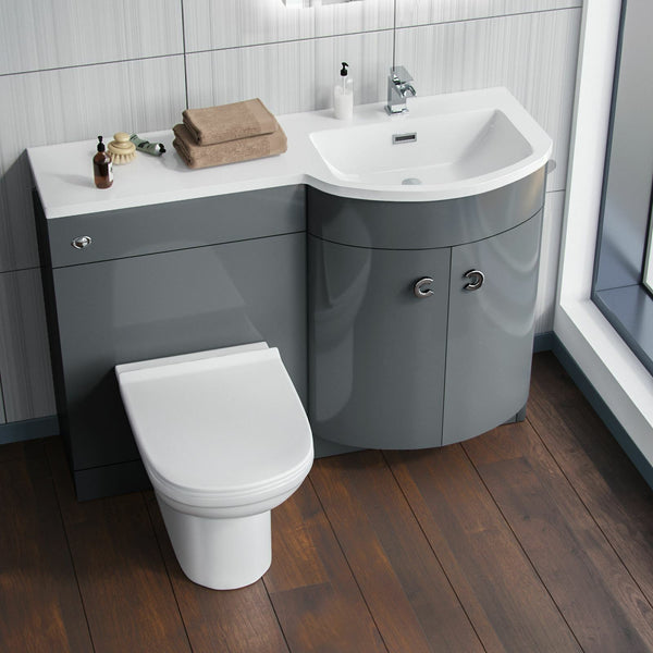 Dene Grey 1100mm RH Vanity Basin Unit & Desone Back To Wall Toilet