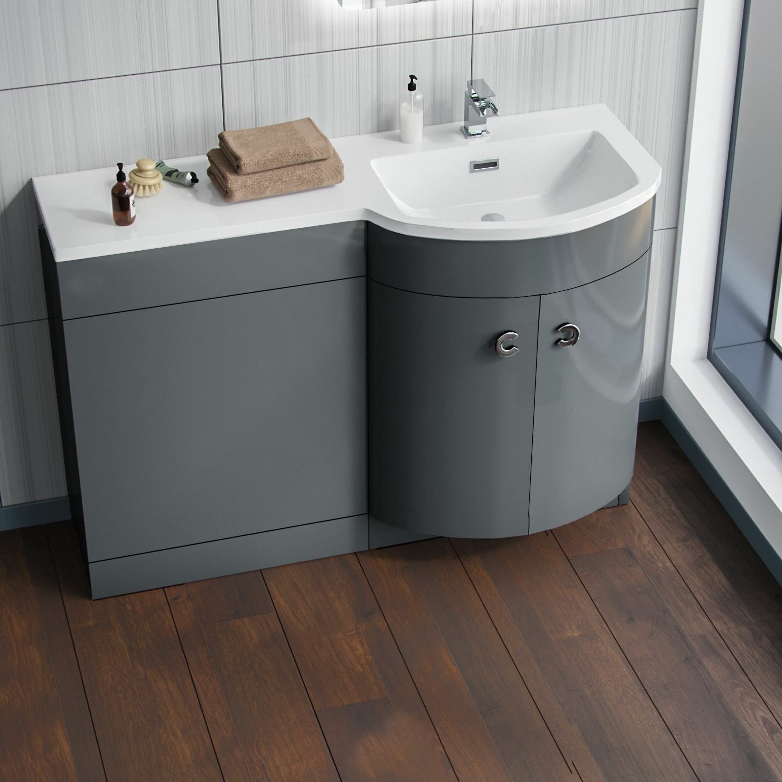 Dene Grey 1100mm Bathroom Basin Sink Vanity Unit Cabinet Furniture RH