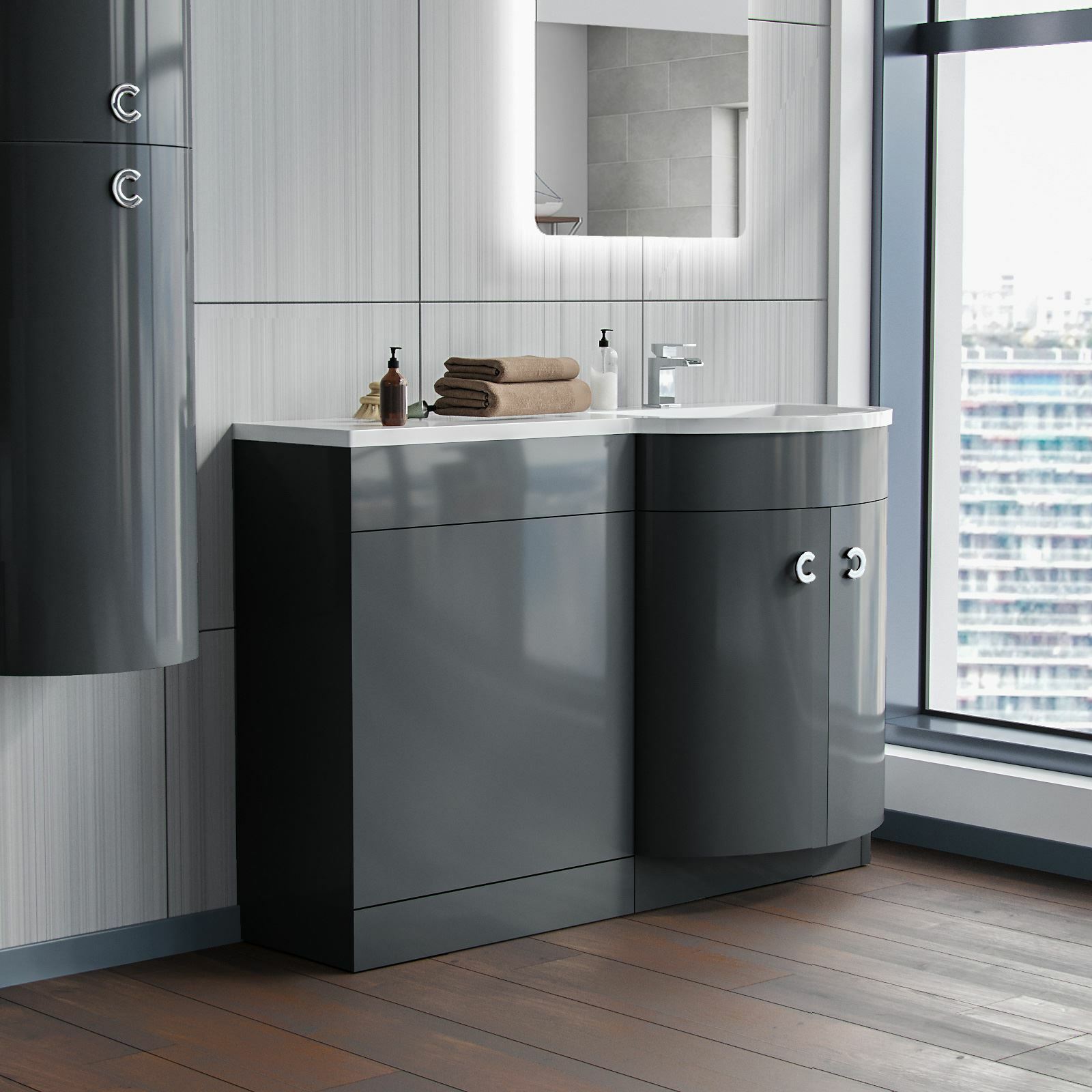 Dene Grey 1100mm Bathroom Basin Sink Vanity Unit Cabinet Furniture RH