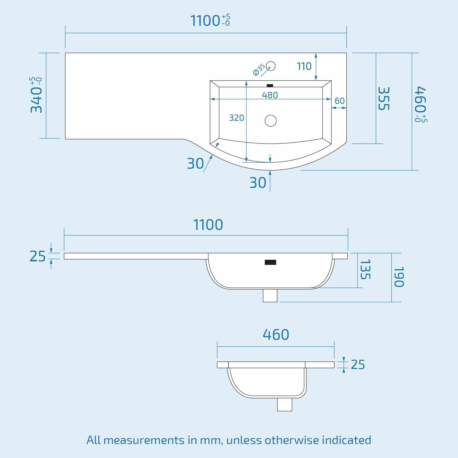 Dene Grey 1100mm Bathroom Basin Sink Vanity Unit Cabinet Furniture RH