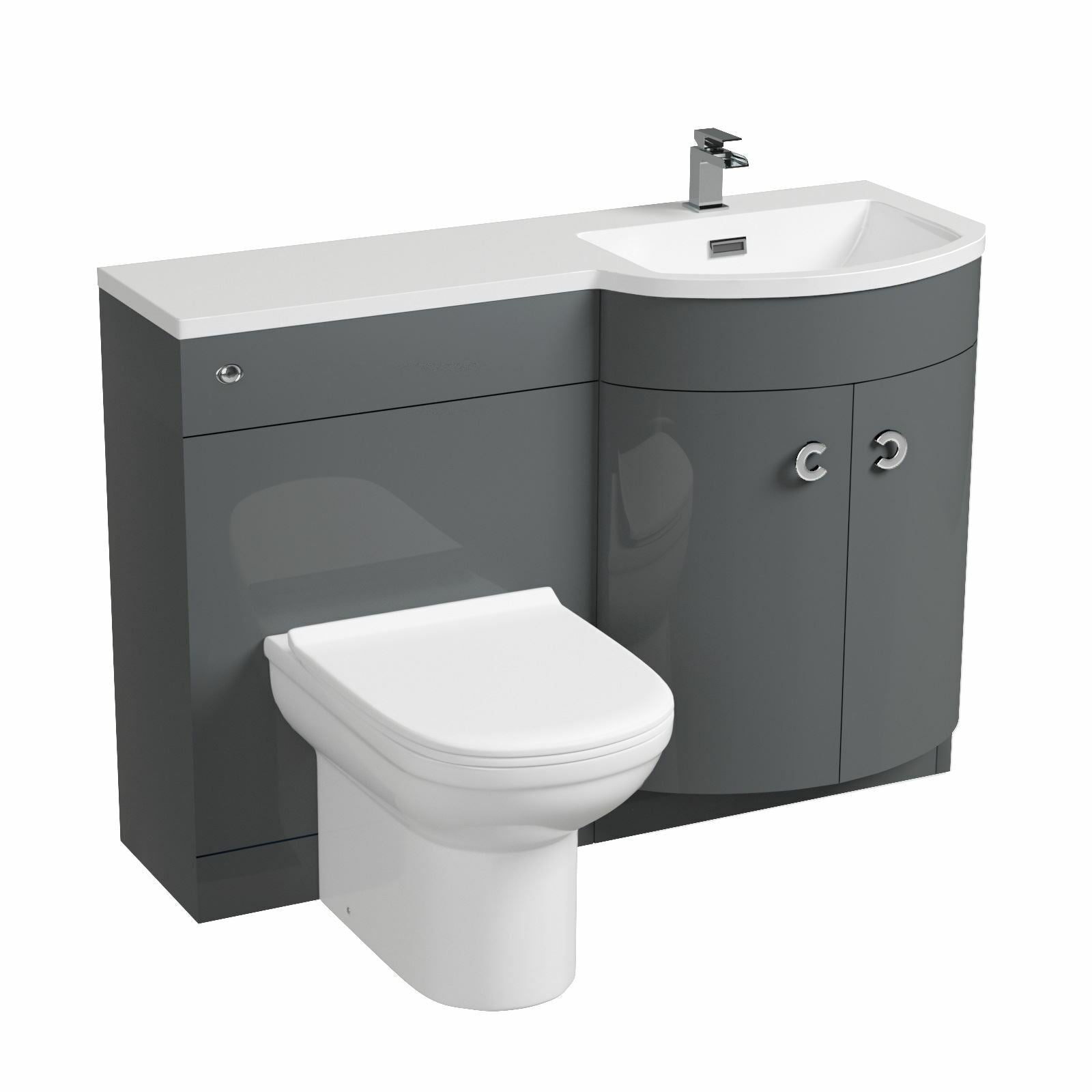 Dene RH 1100mm Vanity Basin Unit & Desone Back To Wall Toilet Grey