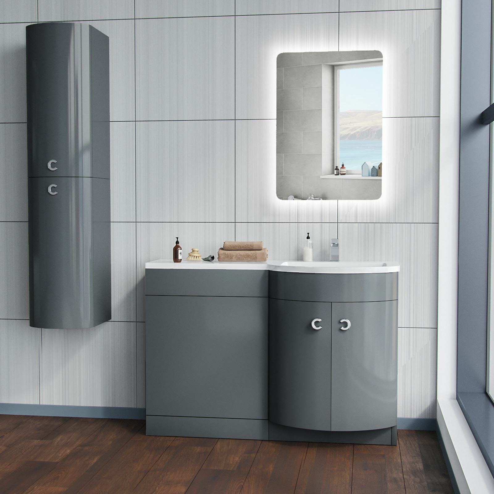Dene Grey 1100mm Bathroom Basin Sink Vanity Unit Cabinet Furniture RH