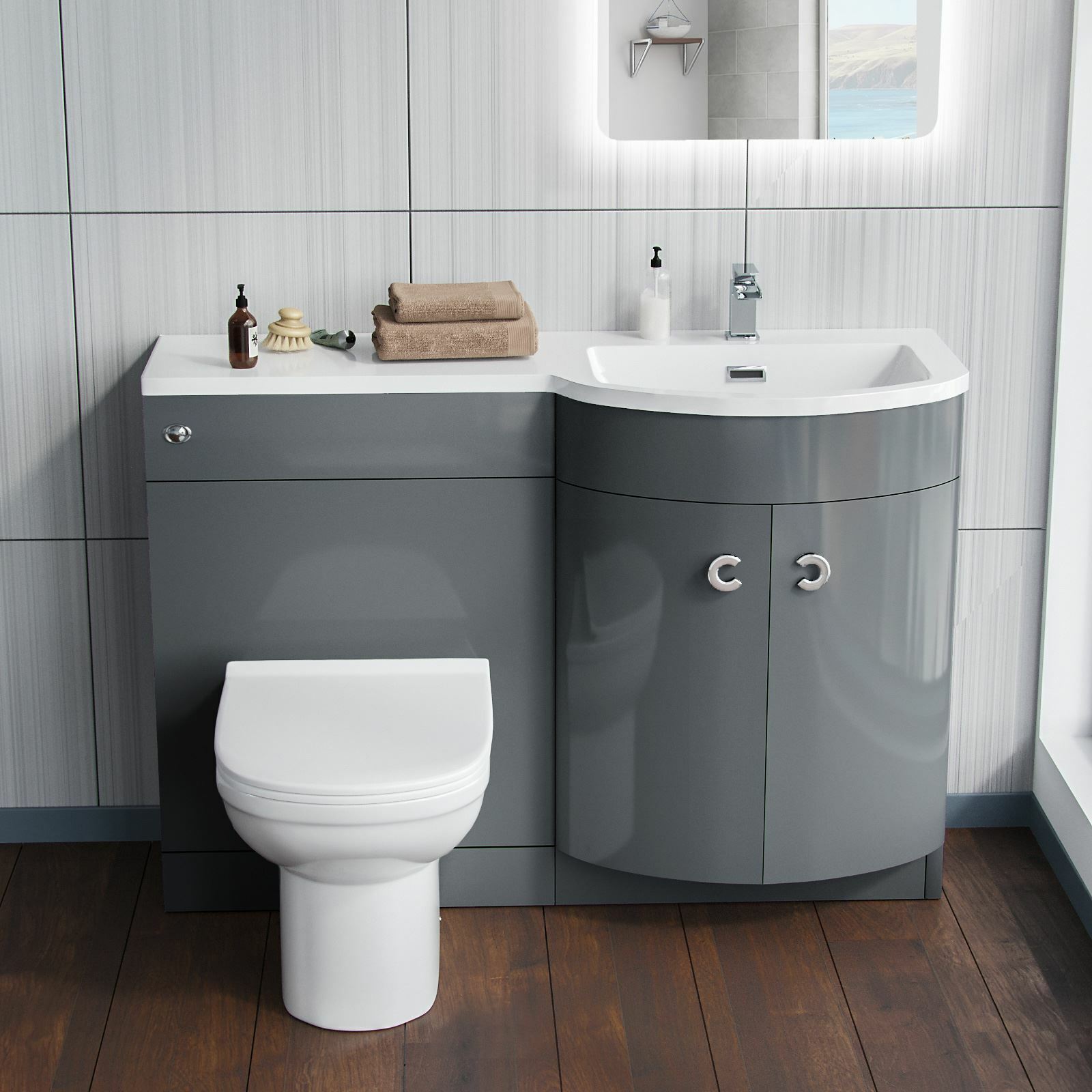 Dene RH 1100mm Vanity Basin Unit & Desone Back To Wall Toilet Grey