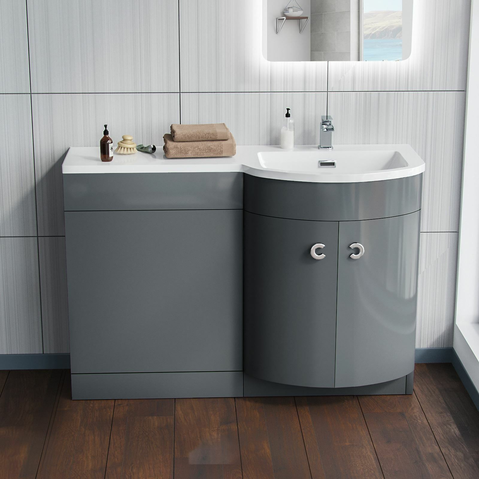 Dene Grey 1100mm Bathroom Basin Sink Vanity Unit Cabinet Furniture RH