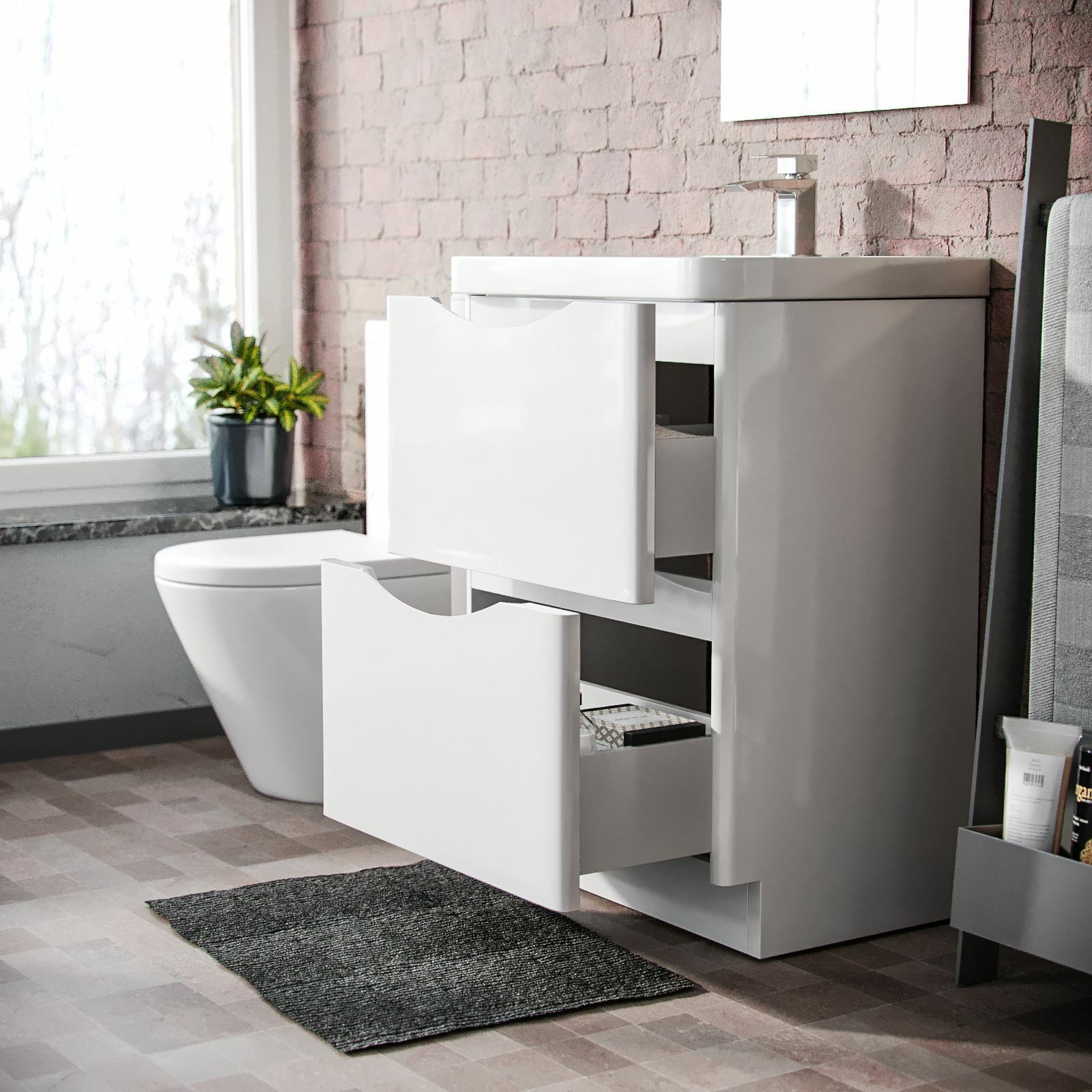 Merton 600mm Vanity Basin Unit & Rimless Close Coupled Toilet White