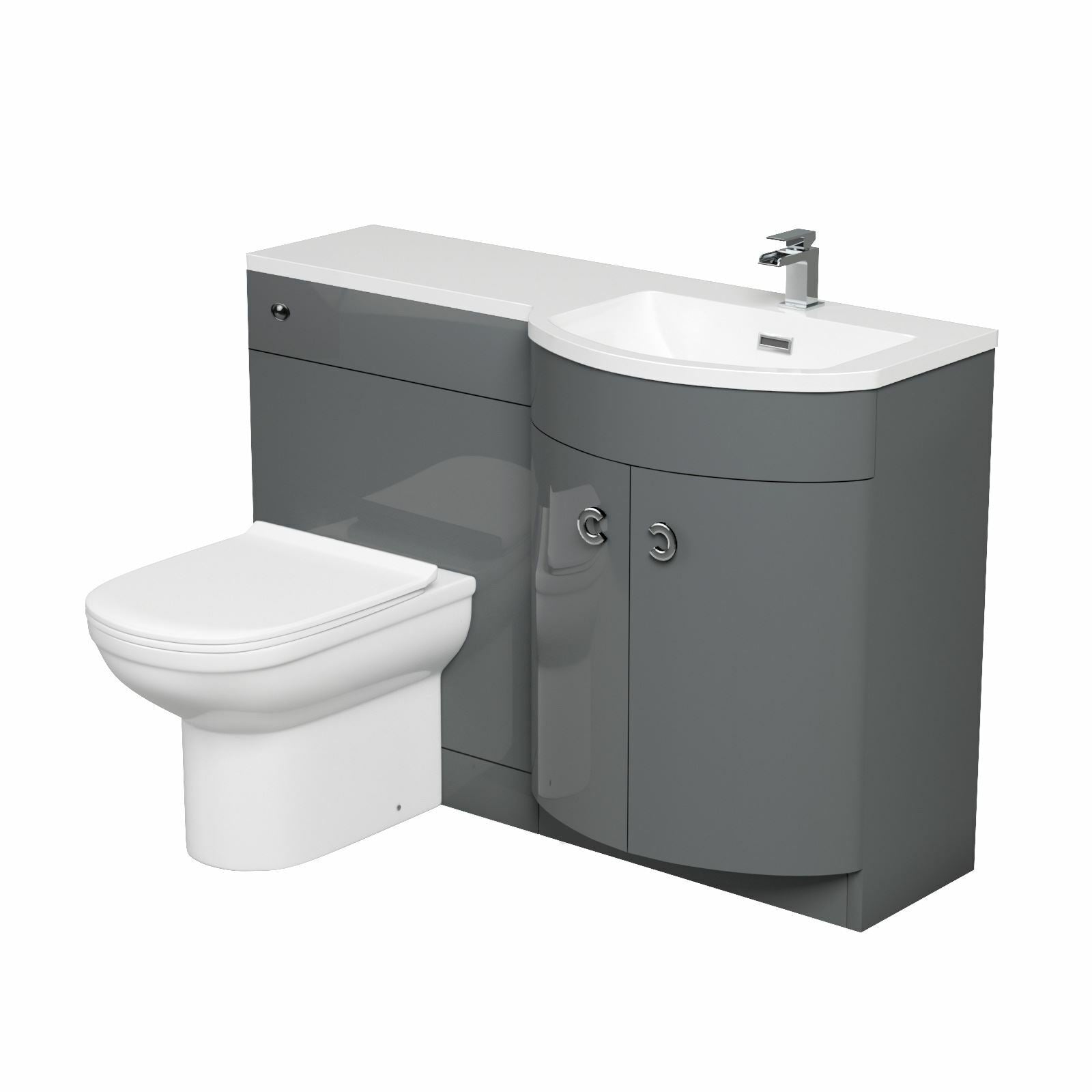 Dene RH 1100mm Vanity Basin Unit & Desone Back To Wall Toilet Grey