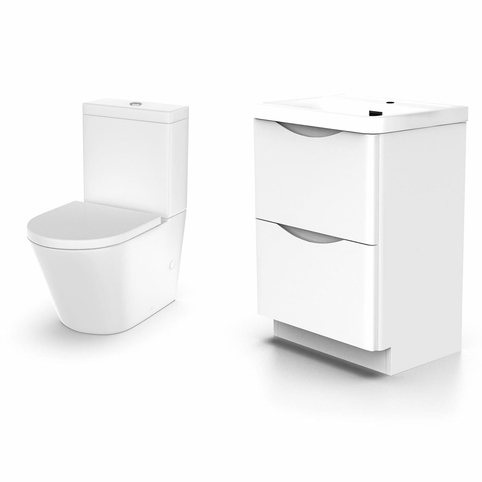 Merton 600mm Vanity Basin Unit & Rimless Close Coupled Toilet White