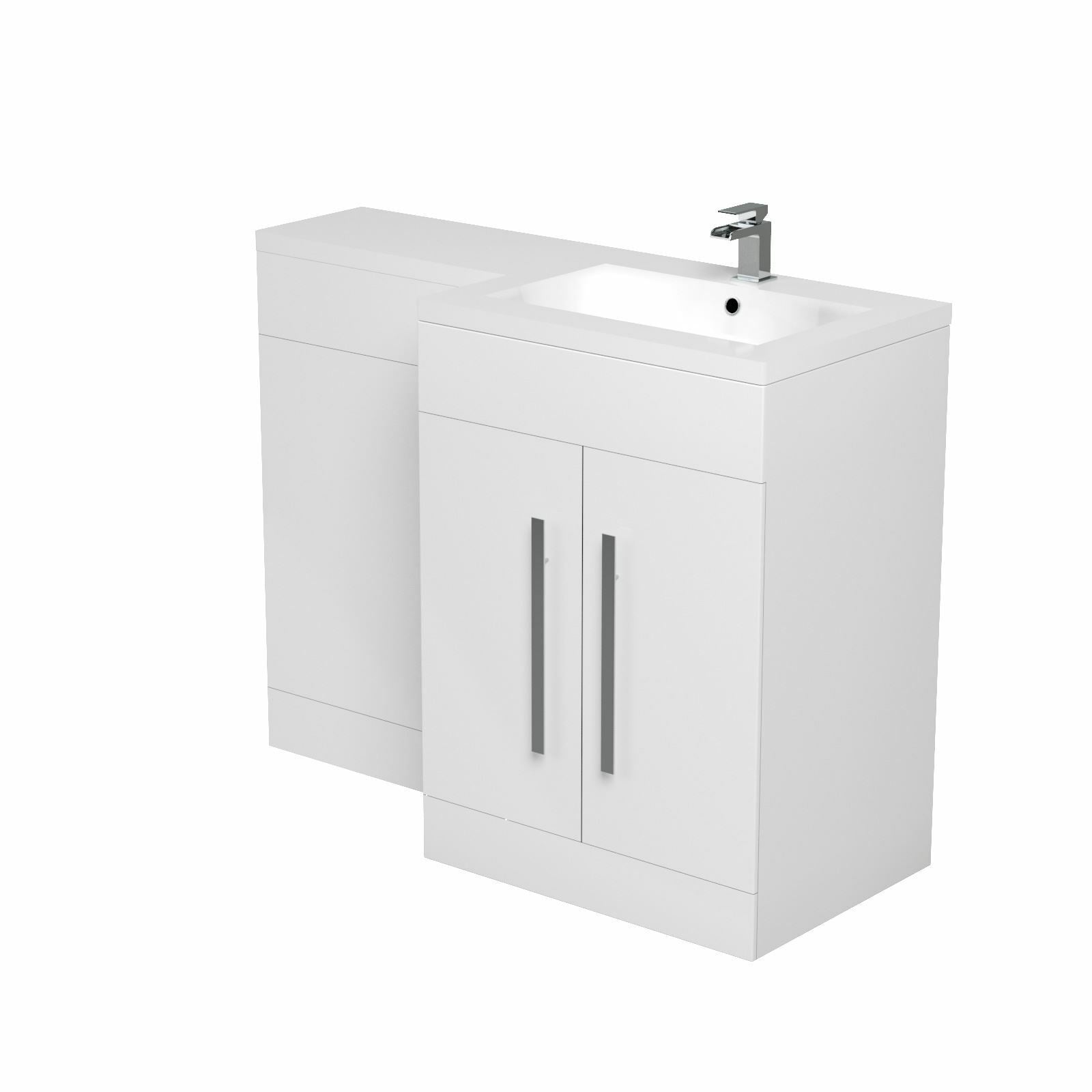 Aric White White 1100mm RH Gloss Vanity Unit Basin Sink Cabinet Flat Pack