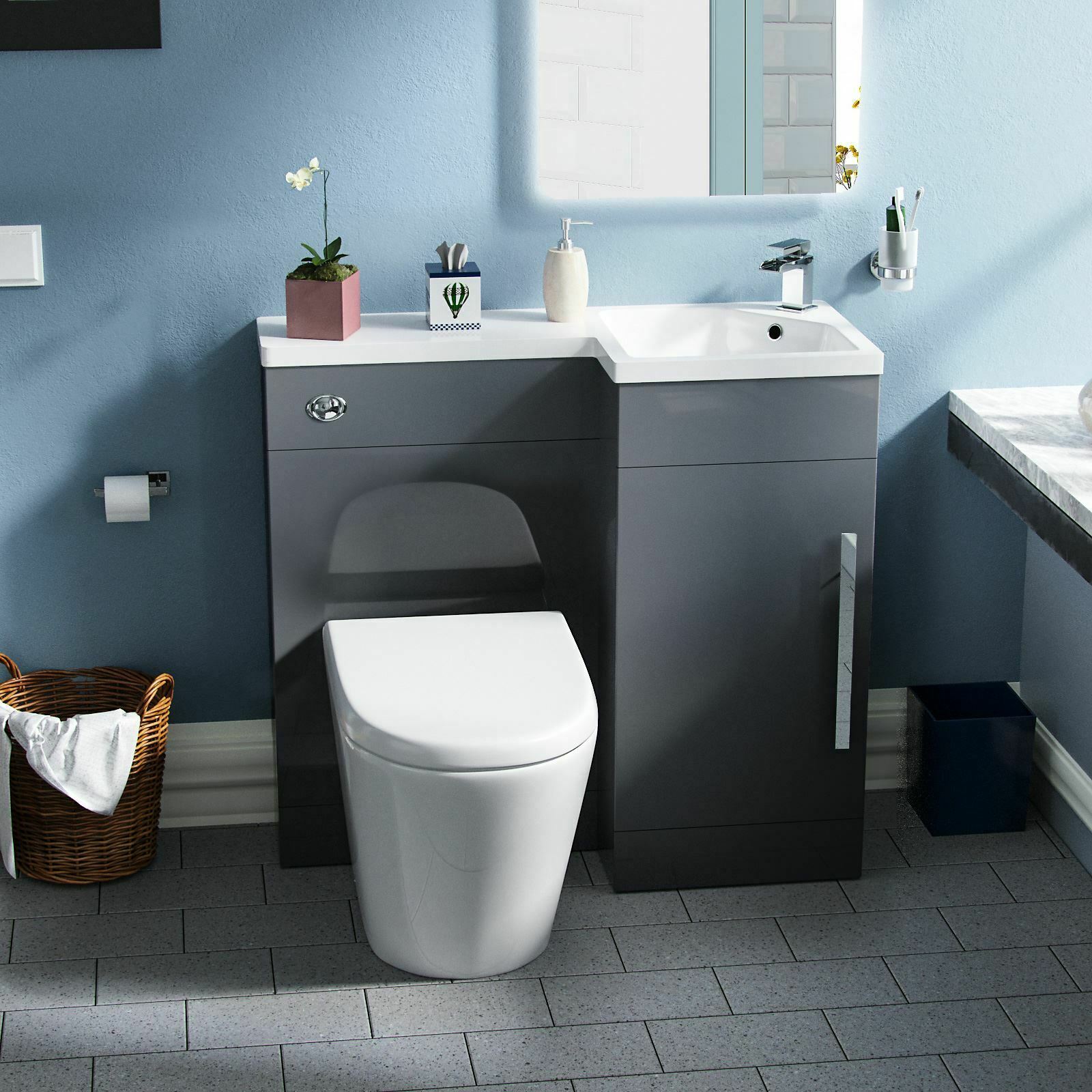 Ellen Grey 900mm Right Hand WC Basin Sink Vanity Unit and Toilet Pan
