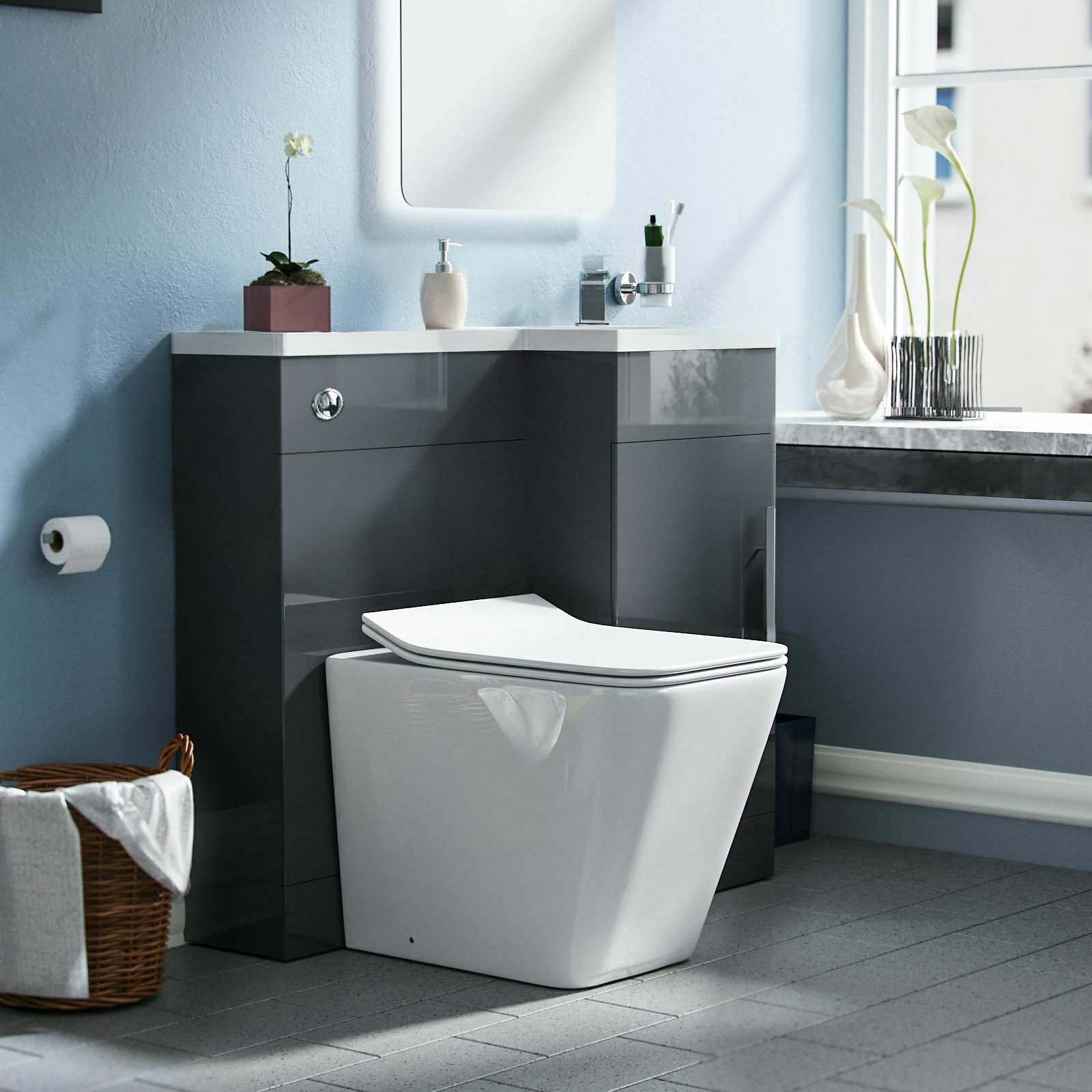 Alaska Grey 900mm WC RH Basin Vanity Unit Cabinet & Rimless Toilet