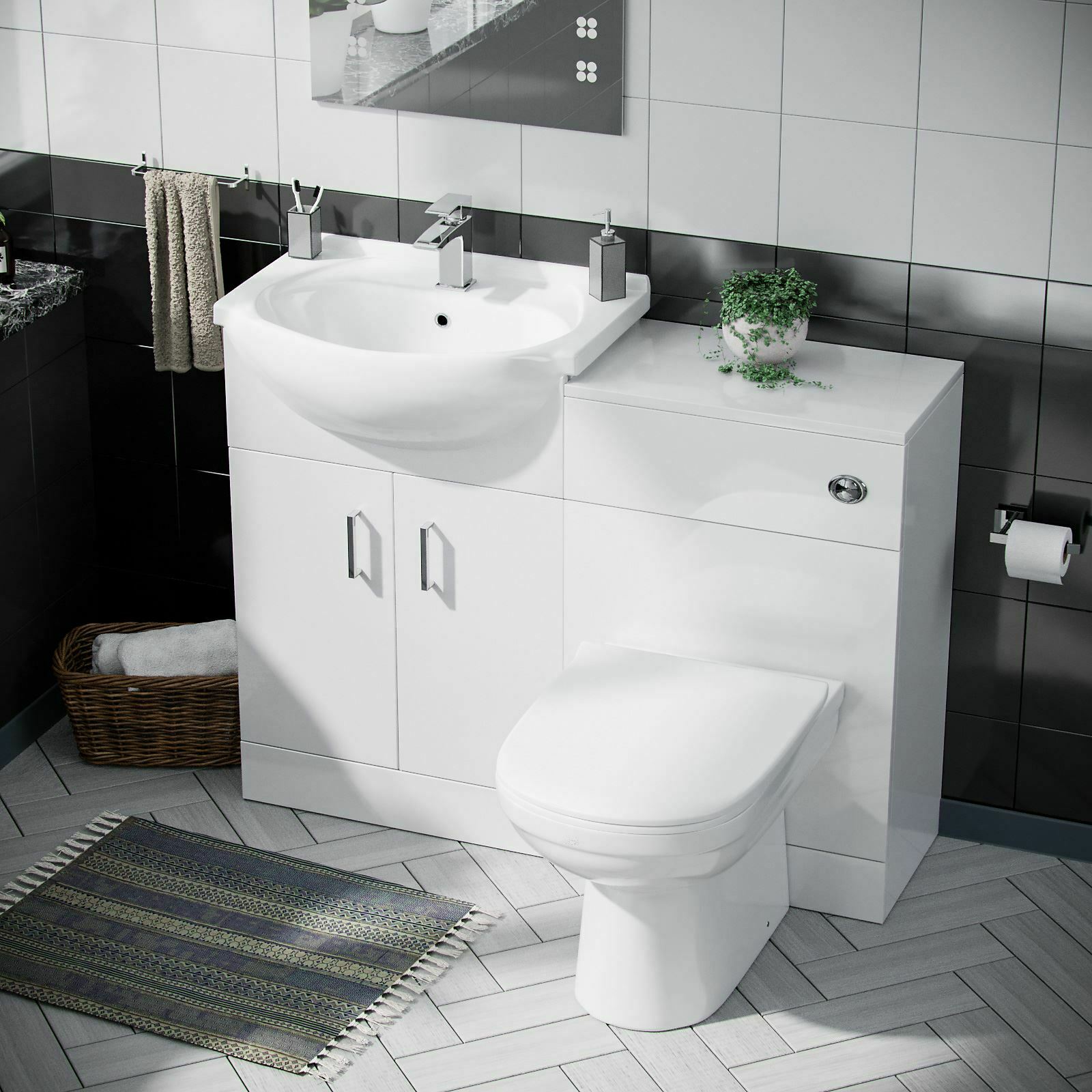 Ellen 550mm White Cloakroom Basin Vanity Sink WC Unit & Modern BTW Toilet Flat Pack
