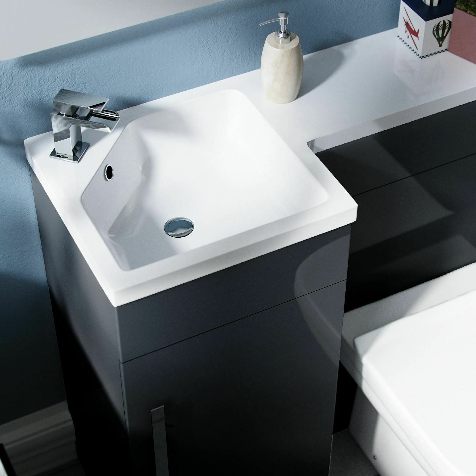 Alaska Grey 900mm Cloakroom LH WC Vanity Unit Cabinet Rimless Toilet