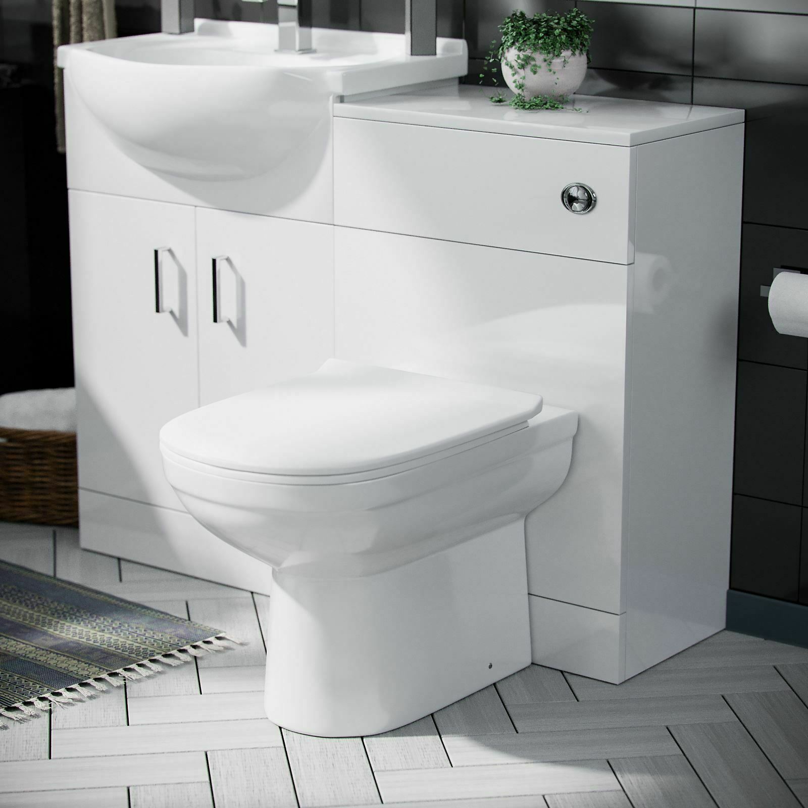 Ellen 550mm White Cloakroom Basin Vanity Sink WC Unit & Modern BTW Toilet Flat Pack
