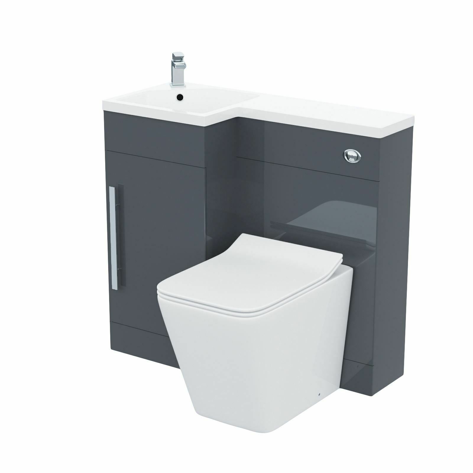 Alaska Grey 900mm Cloakroom LH WC Vanity Unit Cabinet Rimless Toilet