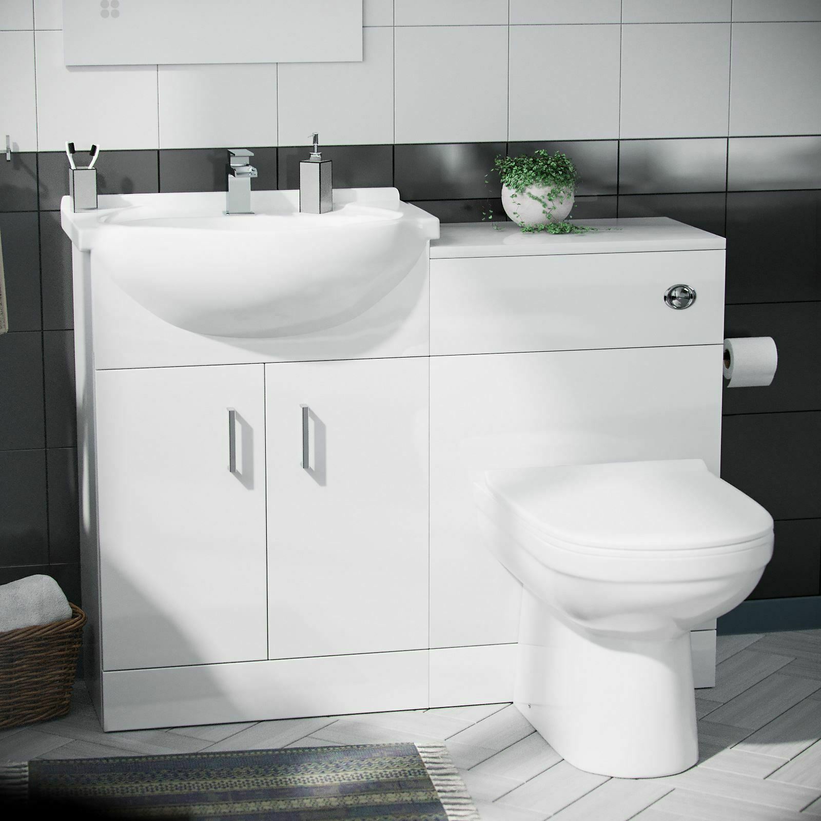 Ellen 550mm White Cloakroom Basin Vanity Sink WC Unit & Modern BTW Toilet Flat Pack