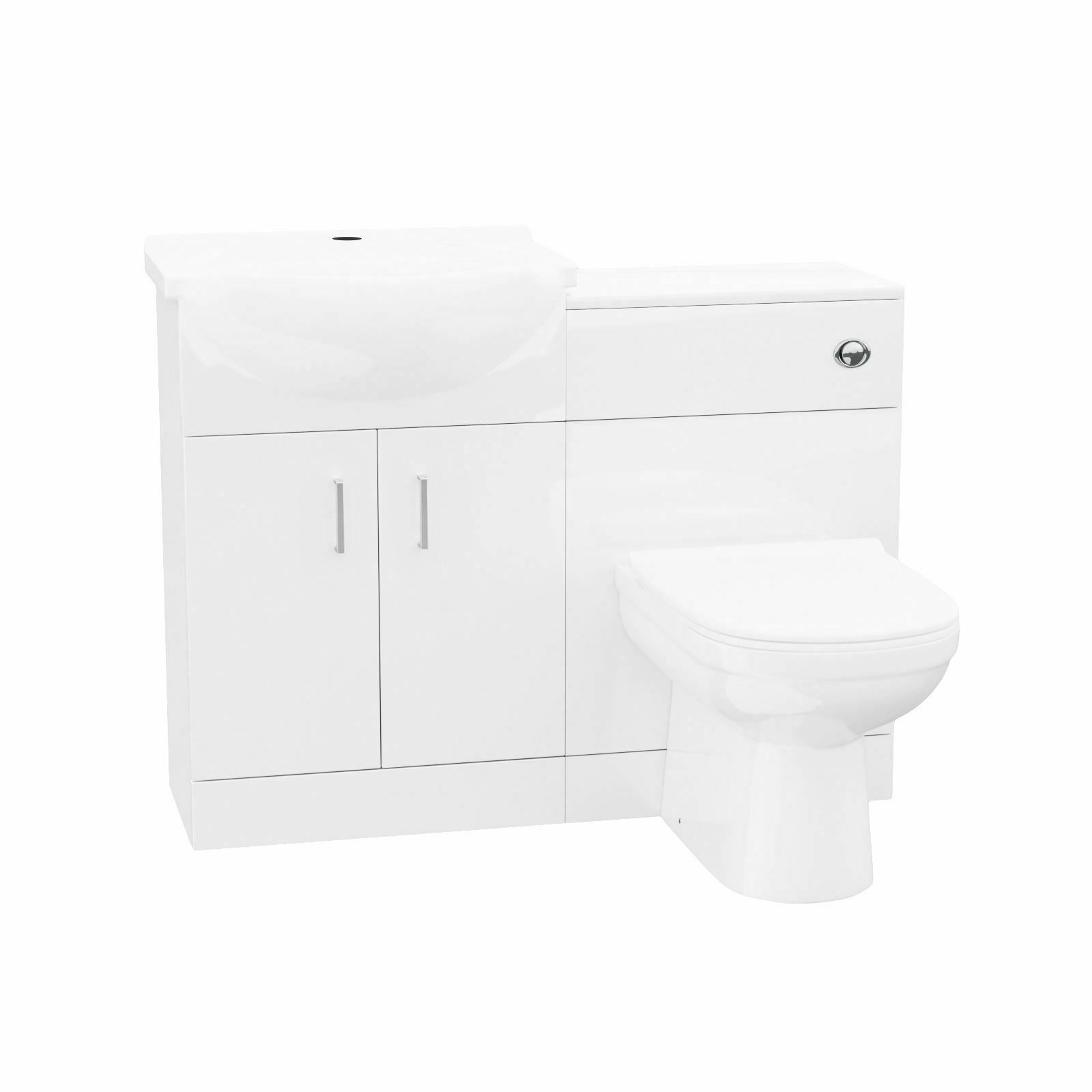 Ellen 550mm White Cloakroom Basin Vanity Sink WC Unit & Modern BTW Toilet Flat Pack