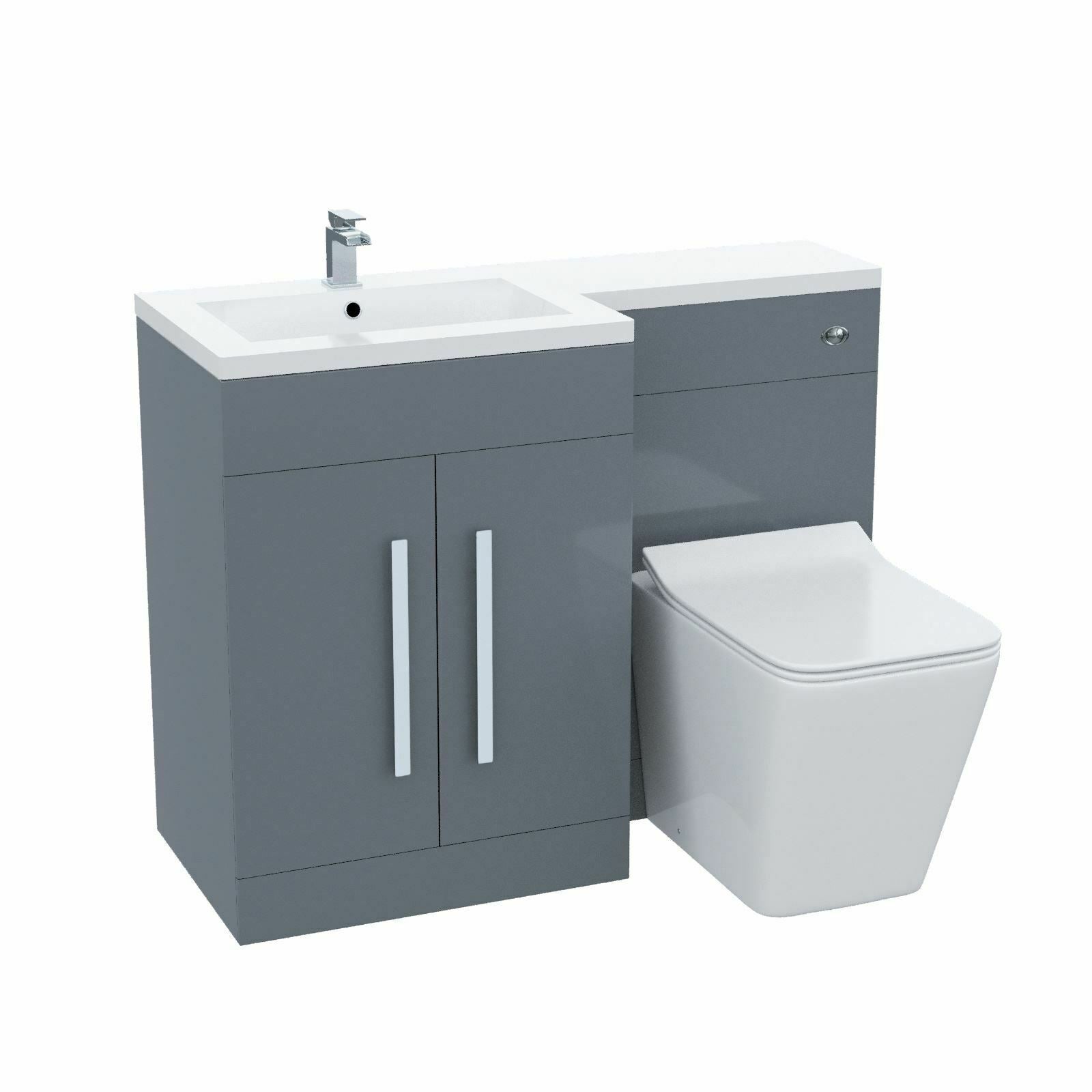 Aric Left Hand 1100mm Vanity Basin Unit, WC Unit & Elora Back To Wall Toilet Grey