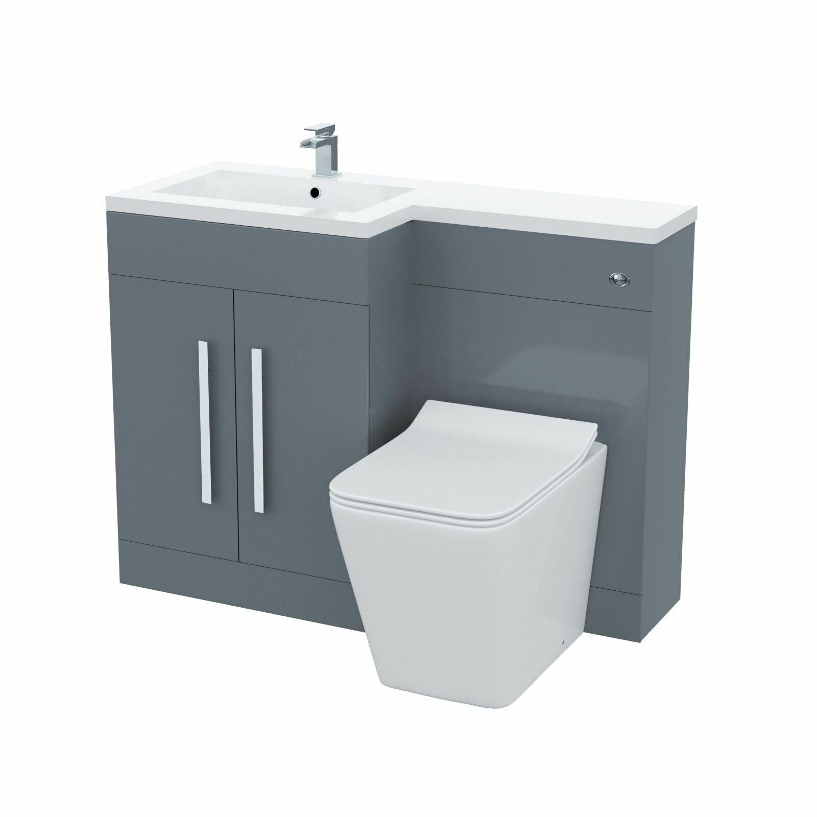 Aric Left Hand 1100mm Vanity Basin Unit, WC Unit & Elora Back To Wall Toilet Grey