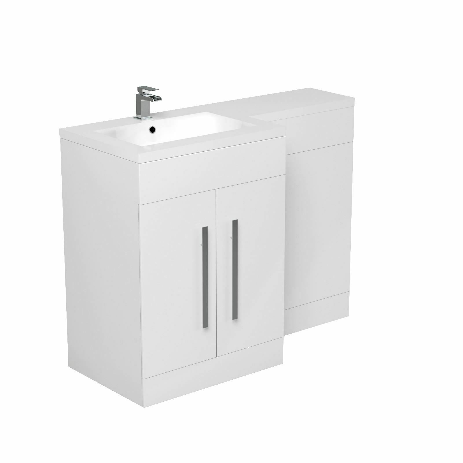 Aric White LH 1100mm Gloss Bathroom Vanity Unit Basin Sink Cabinet Flat Pack