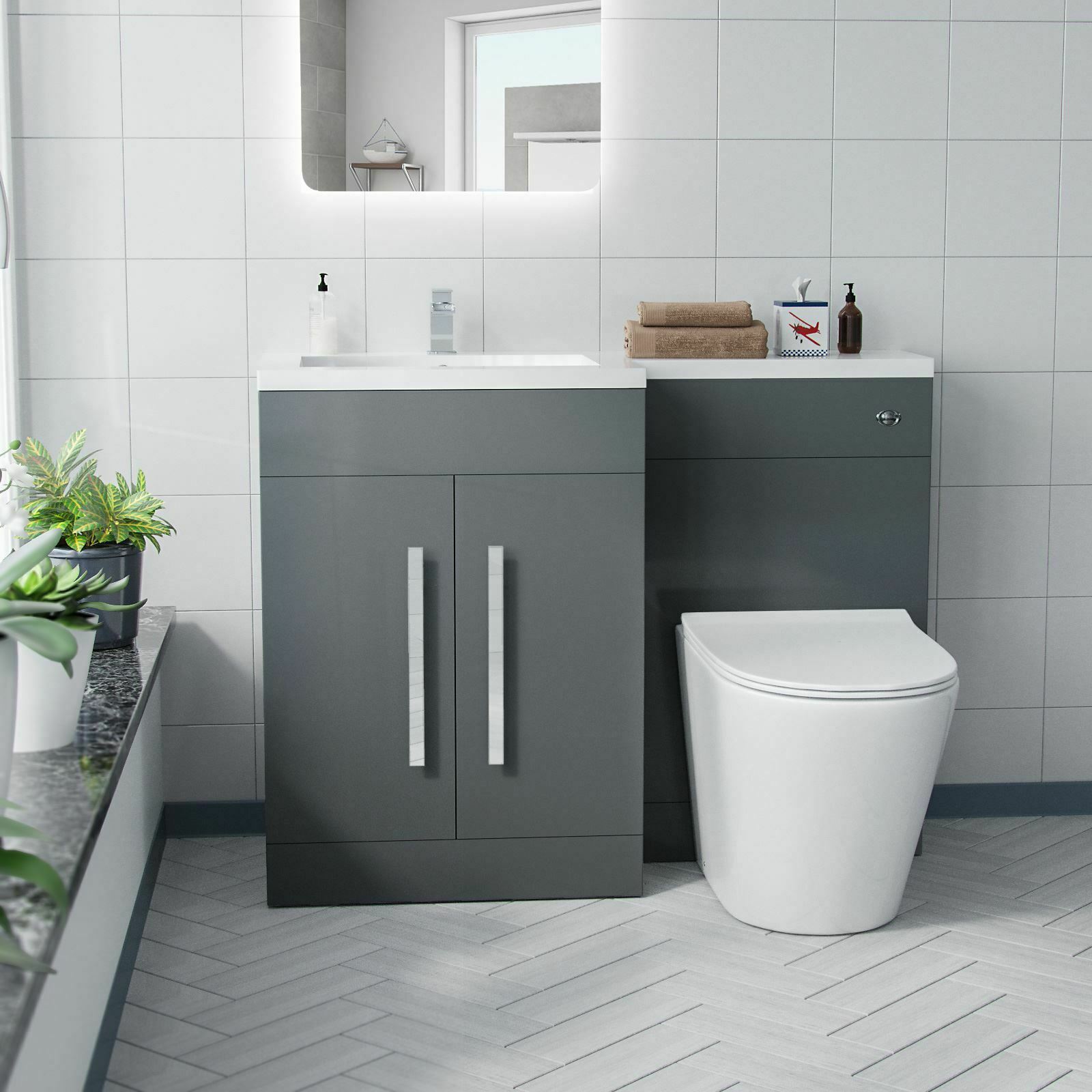 Aric Left Hand 1100 mm Basin Vanity Cabinet WC BTW Toilet Bathroom