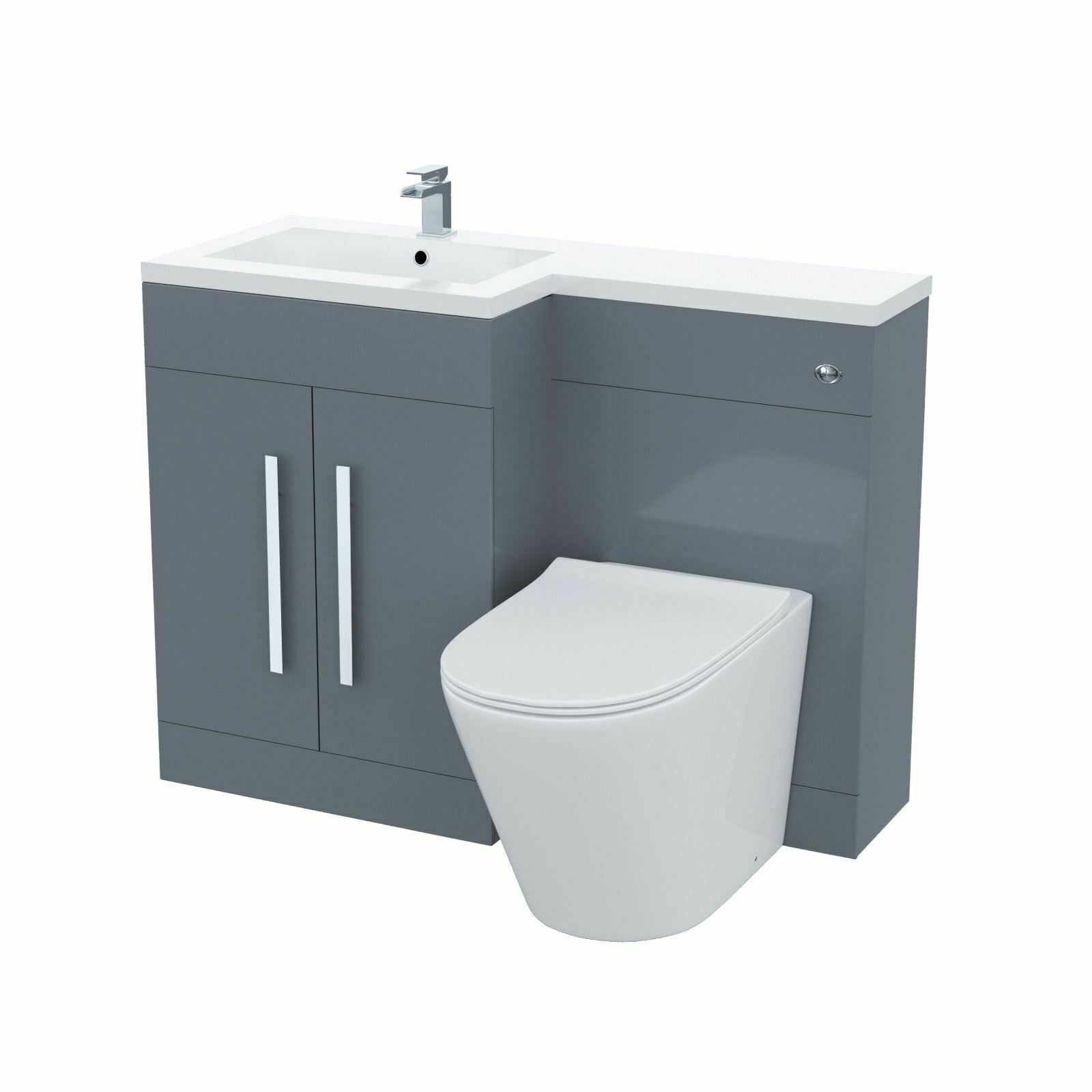 Aric Left Hand 1100 mm Basin Vanity Cabinet WC BTW Toilet Bathroom