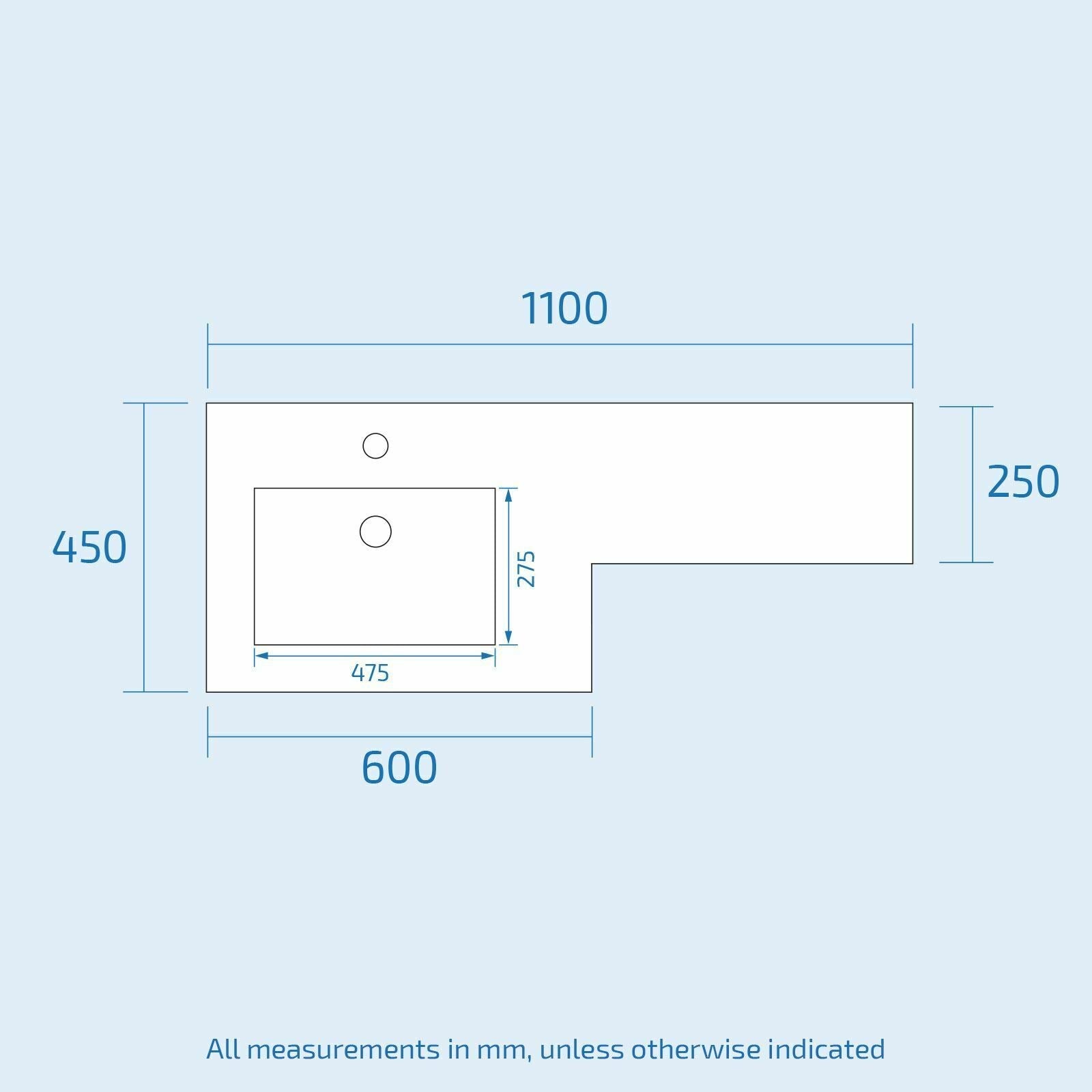 Aric Left Hand 1100 mm Basin Vanity Cabinet WC BTW Toilet Bathroom