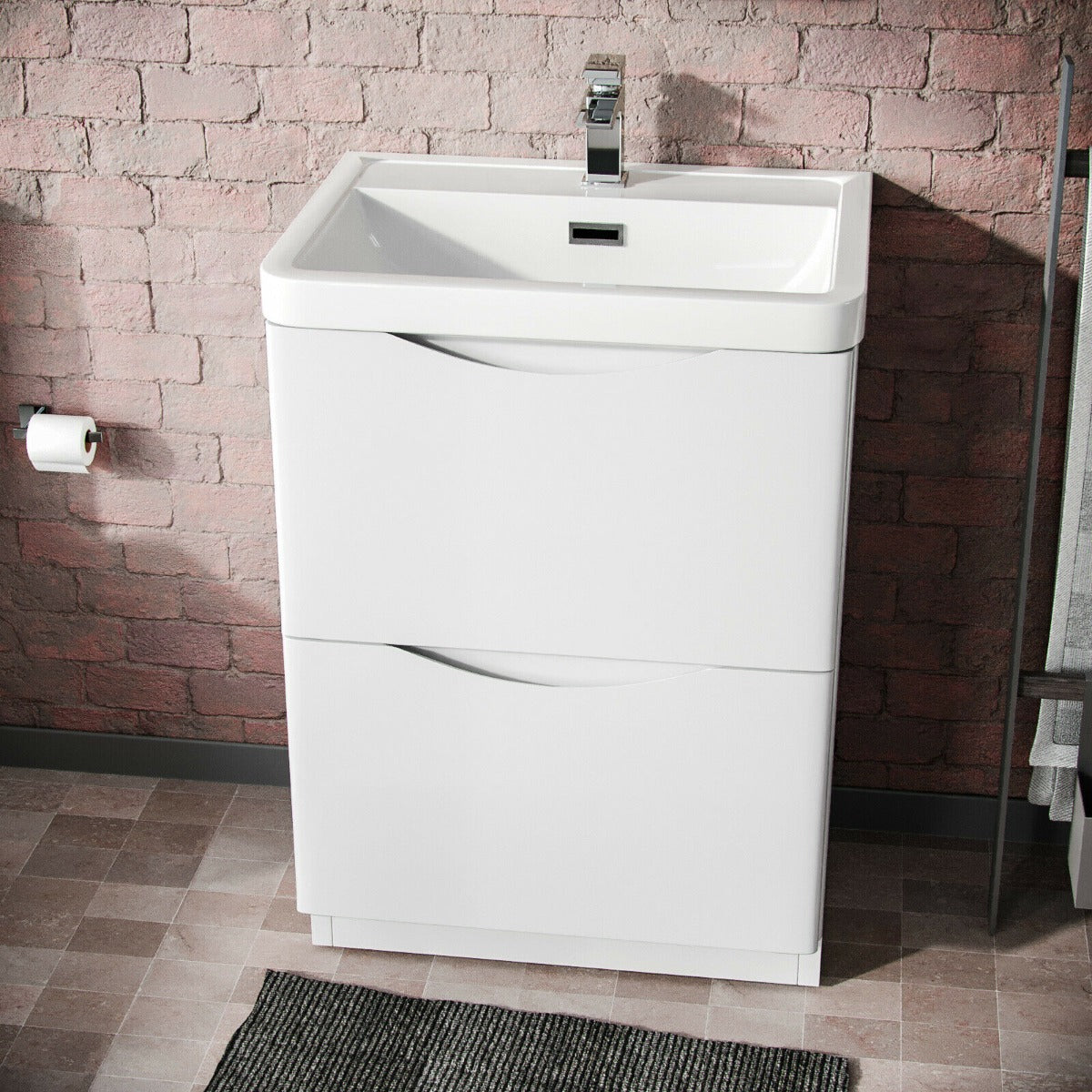 Merton 600mm White Basin Vanity Unit Tap and Tap with Waste Set