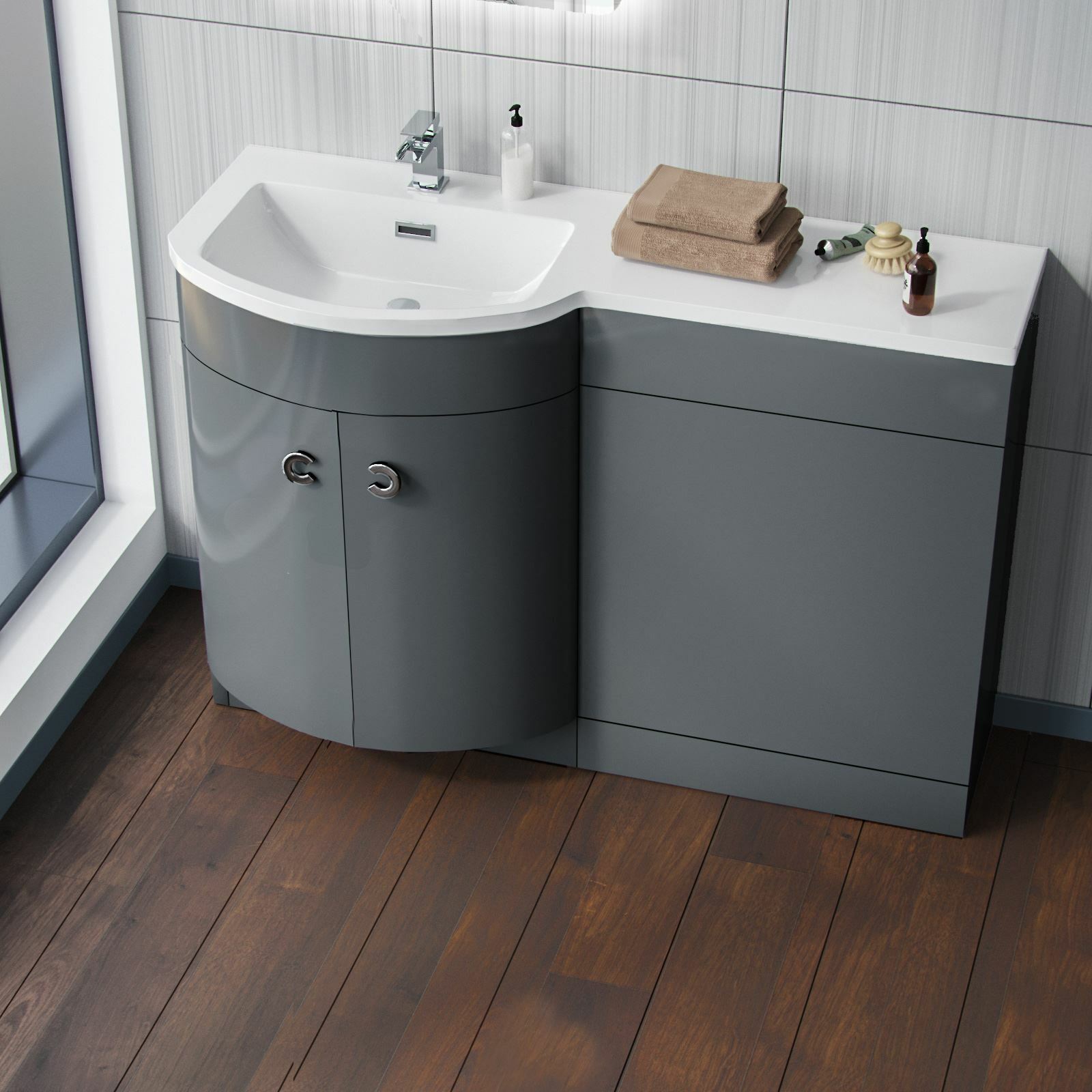 Dene Grey 1100mm Bathroom Basin Sink Vanity WC Unit Furniture Cabinet LH