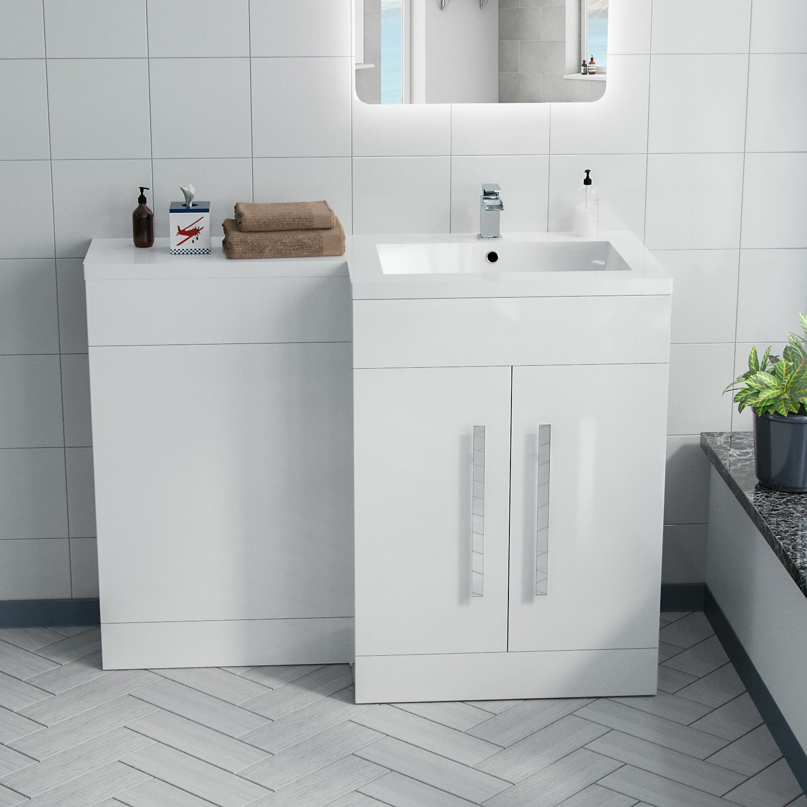 Aric White White 1100mm RH Gloss Vanity Unit Basin Sink Cabinet Flat Pack