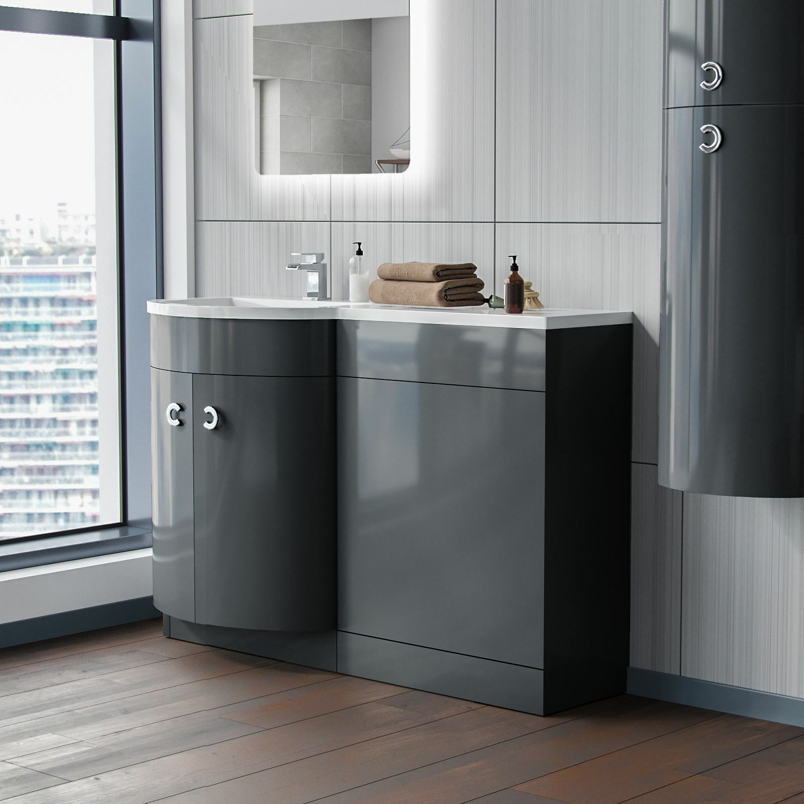 Dene Grey 1100mm Bathroom Basin Sink Vanity WC Unit Furniture Cabinet LH