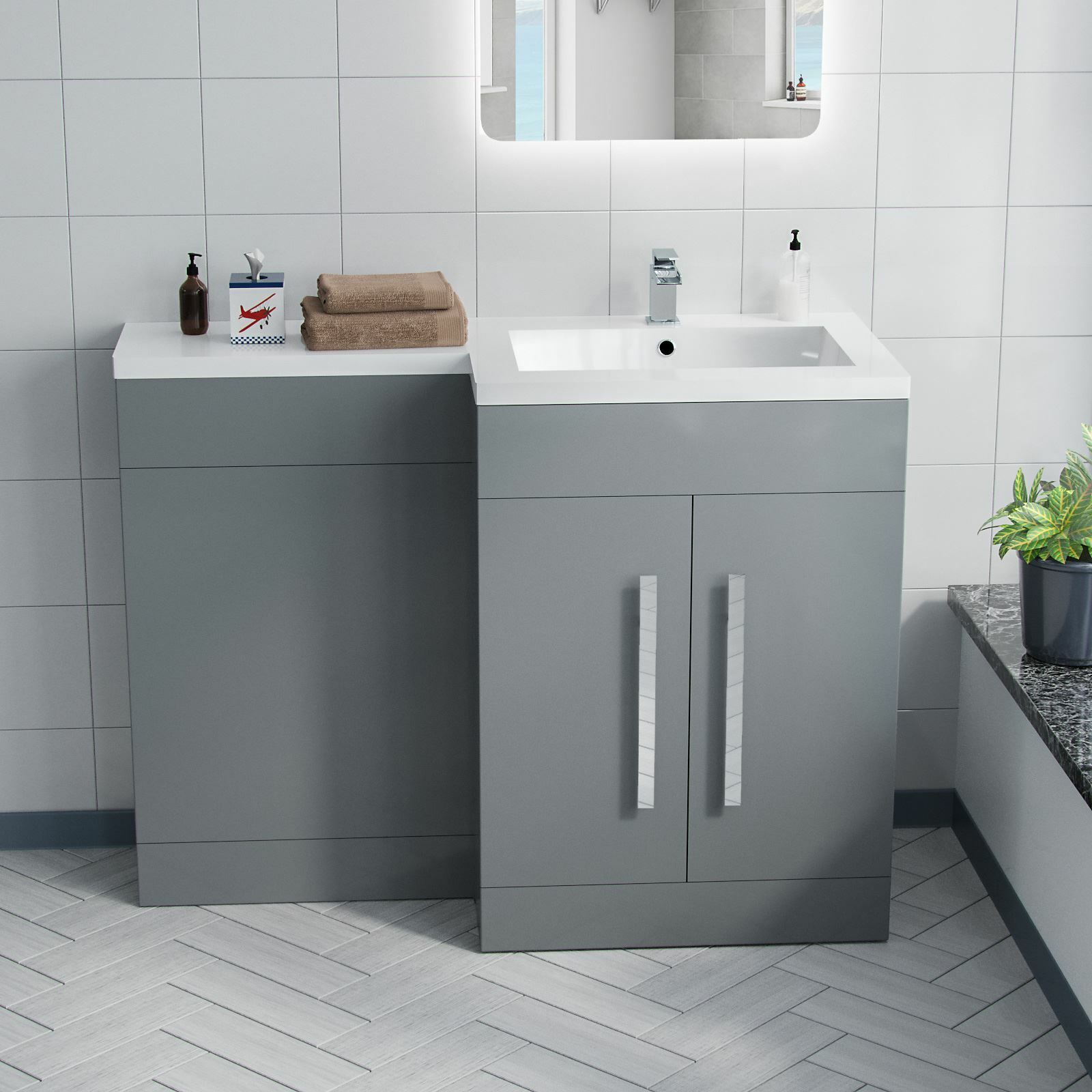 Aric Grey RH 1100mm Basin Sink Vanity Unit Furniture Cabinet Flat Pack