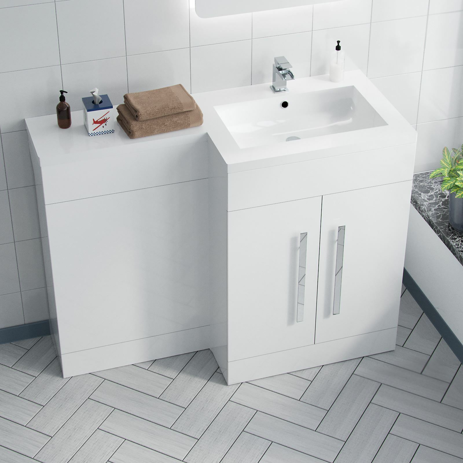 Aric White White 1100mm RH Gloss Vanity Unit Basin Sink Cabinet Flat Pack