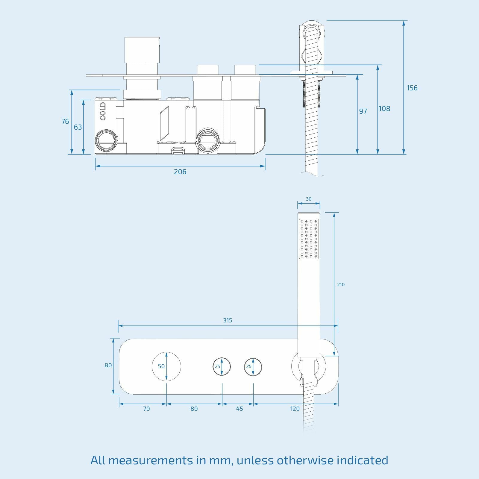 Push Button 2 Way Concealed Thermostatic Shower Mixer Valve with 2 Outlet Chrome