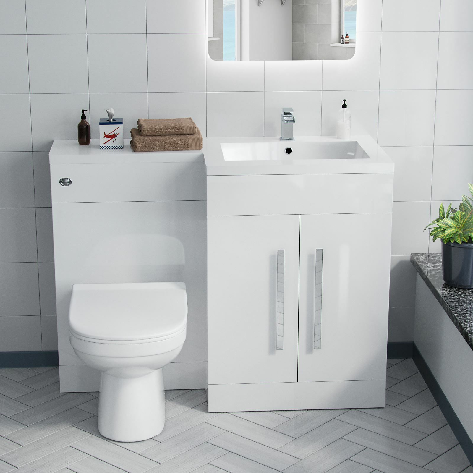 Aric RH 1100mm Vanity Basin Unit, WC Unit & Welbourne Back To Wall Toilet White