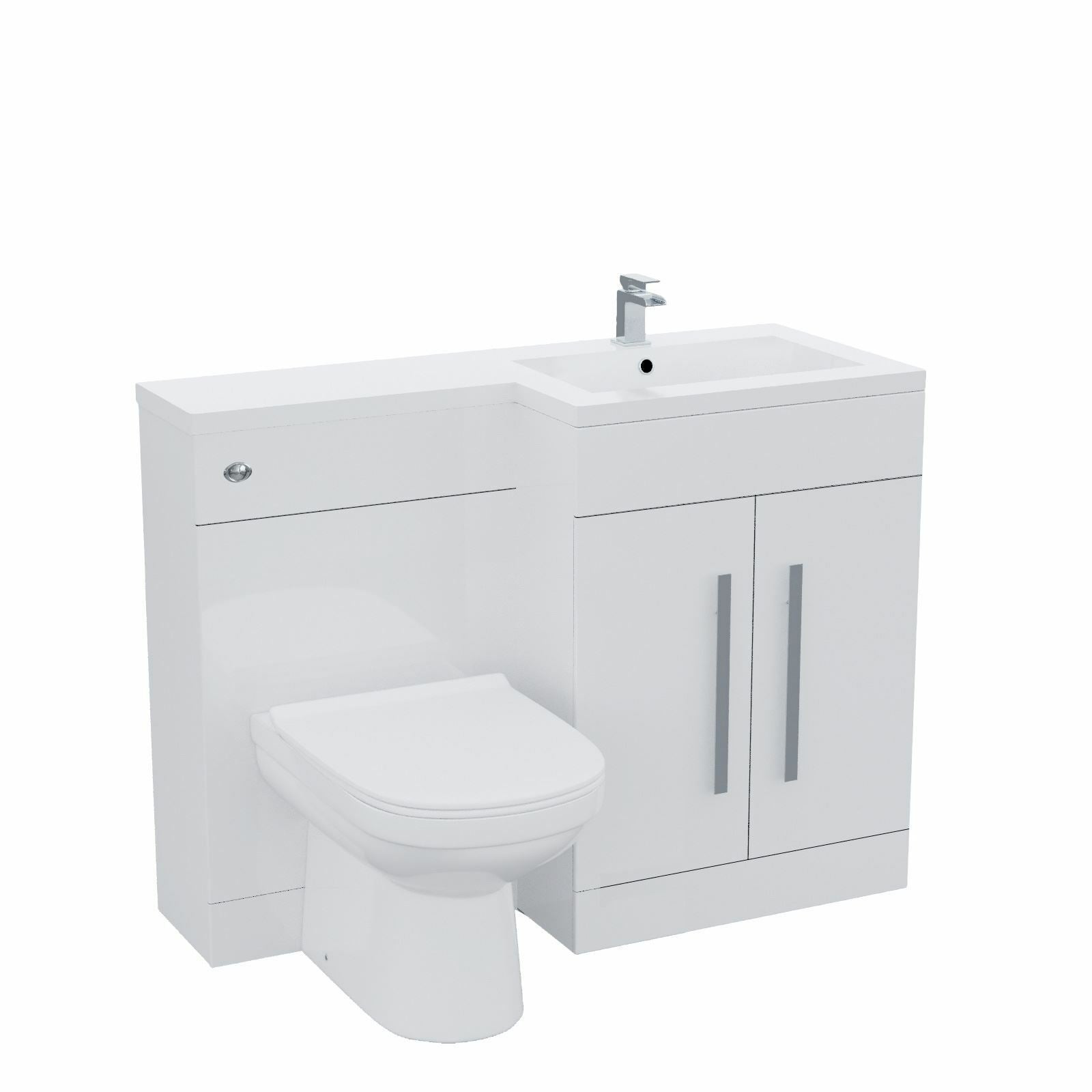 Aric RH 1100mm Vanity Basin Unit, WC Unit & Welbourne Back To Wall Toilet White