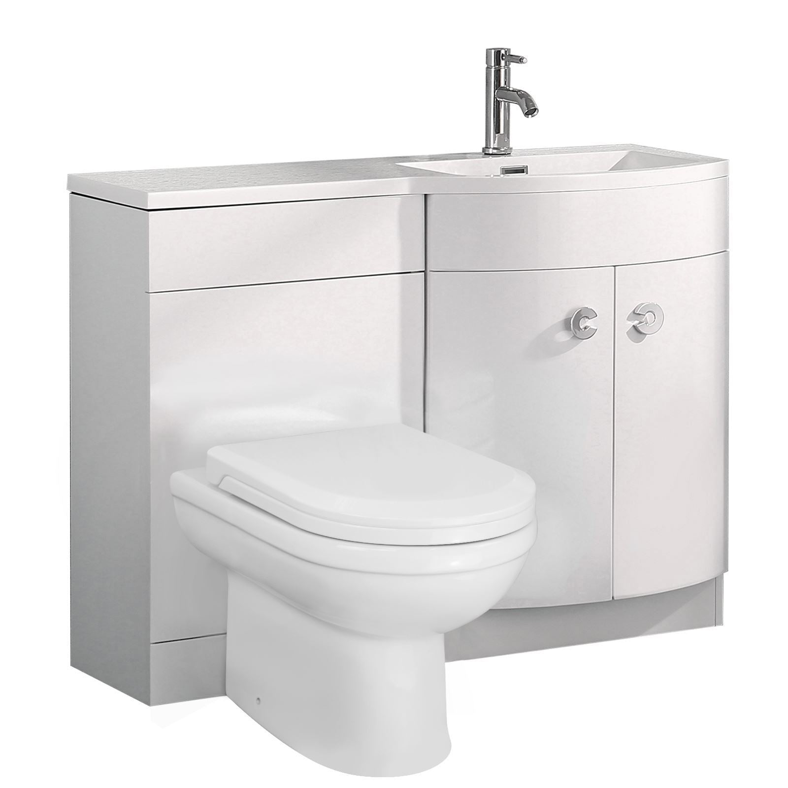 Dene 1100 mm White P Shape Bathroom RH Vanity Suite Unit BTW Toilet White Square