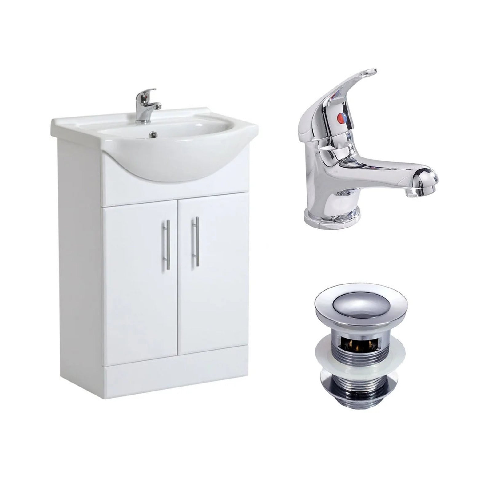 Ellen Modern White 550mm Bathroom Basin Vanity Unit Basin Mono & Waste