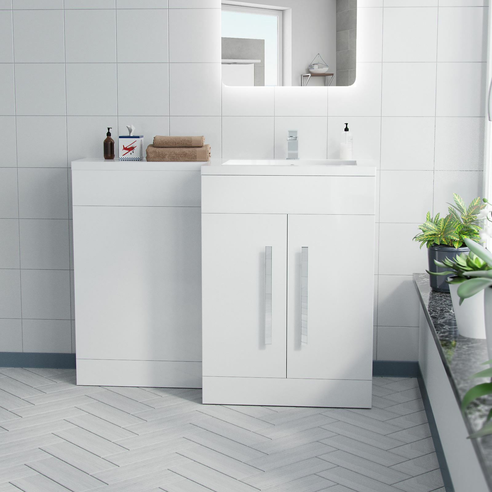 Aric White White 1100mm RH Gloss Vanity Unit Basin Sink Cabinet Flat Pack