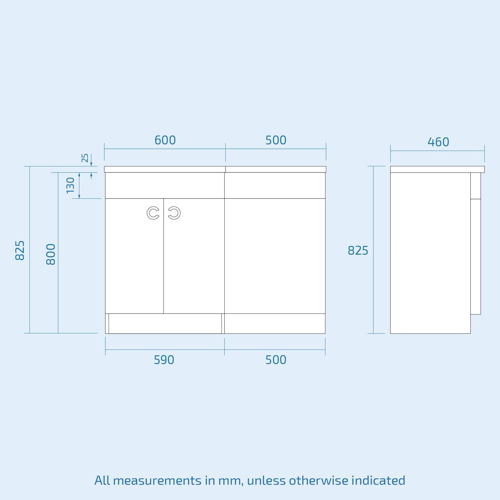 Dene 1100 mm White P Shape Bathroom LH Vanity Suite Unit BTW Toilet White Square