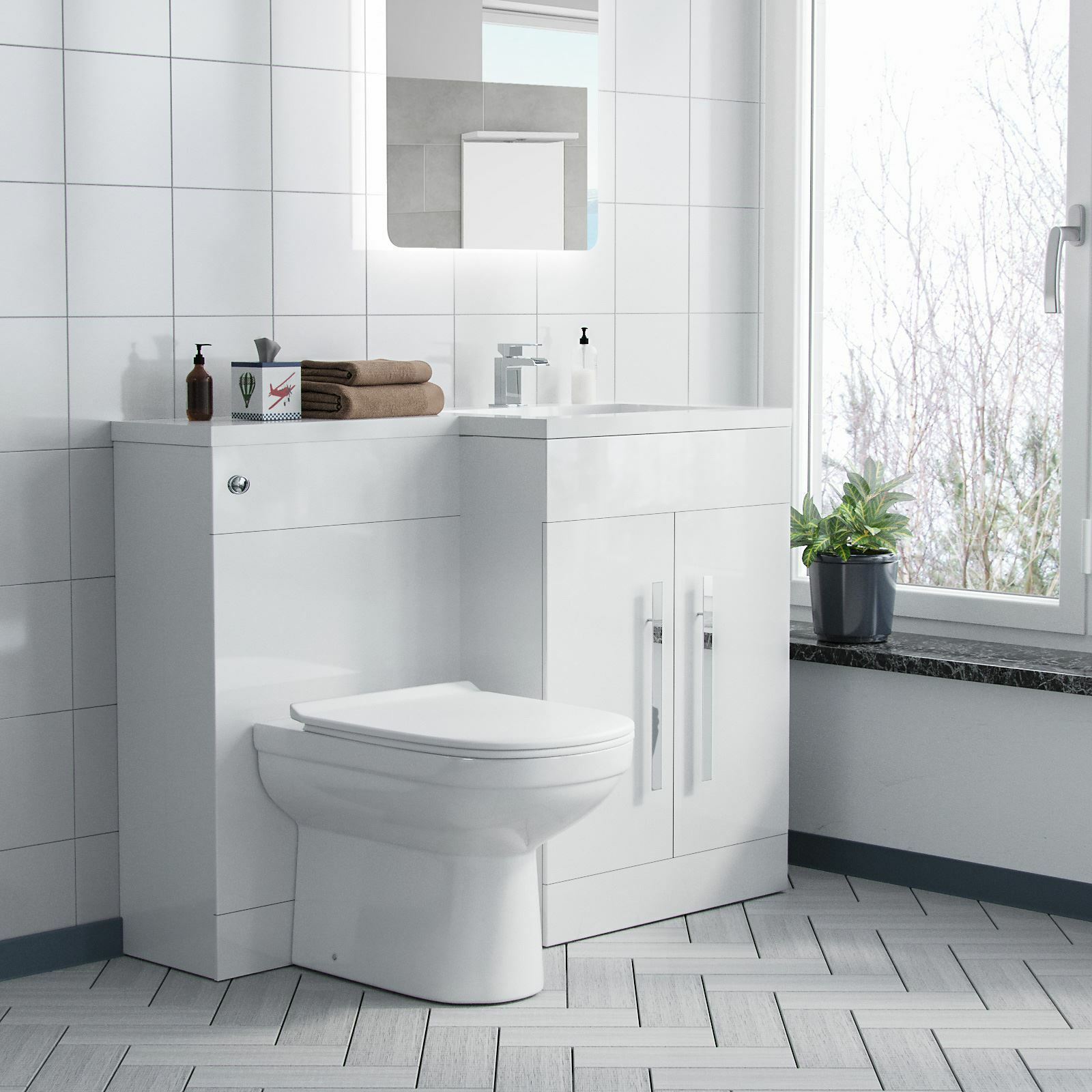 Aric RH 1100mm Vanity Basin Unit, WC Unit & Welbourne Back To Wall Toilet White
