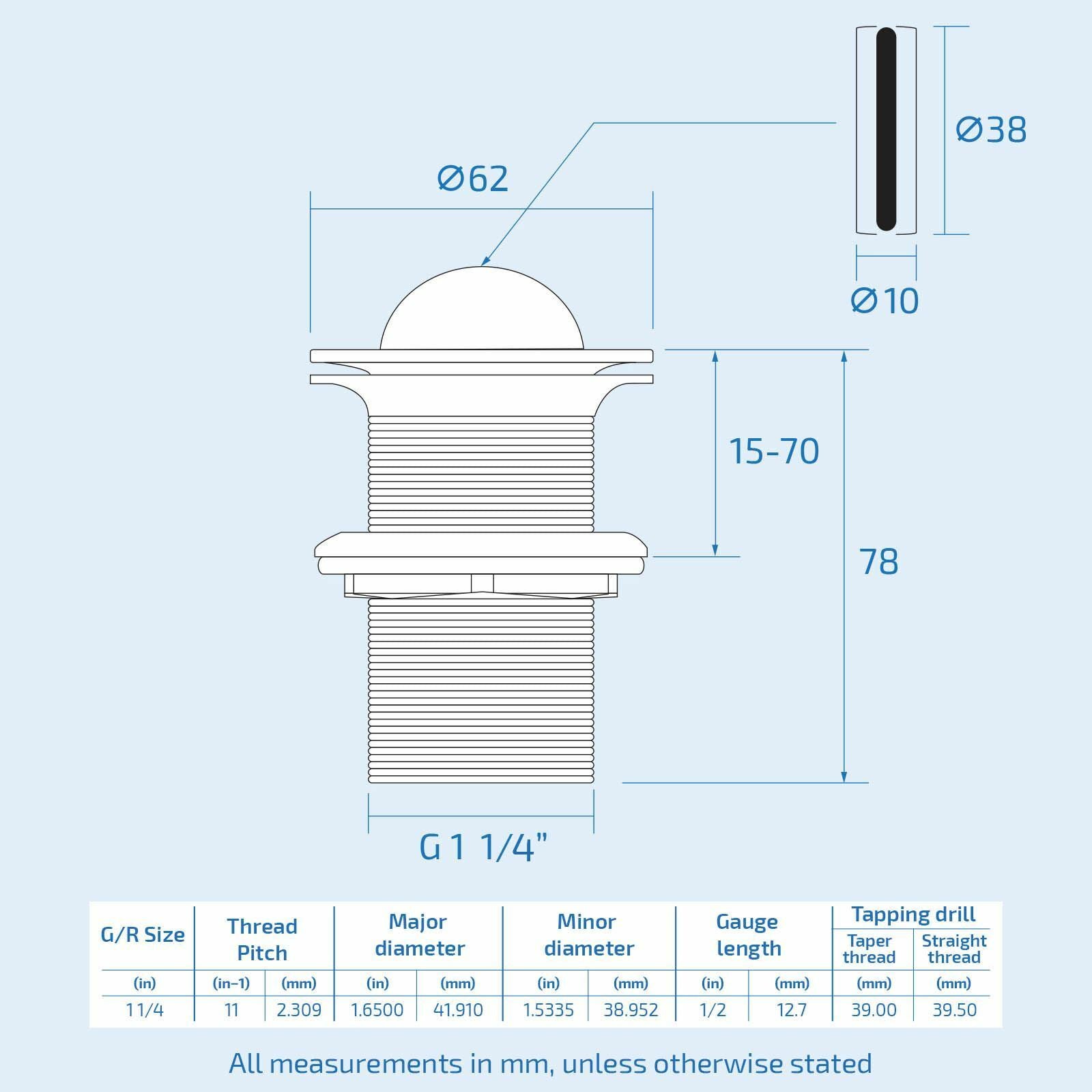 Unslotted Flip Top Basin Waste