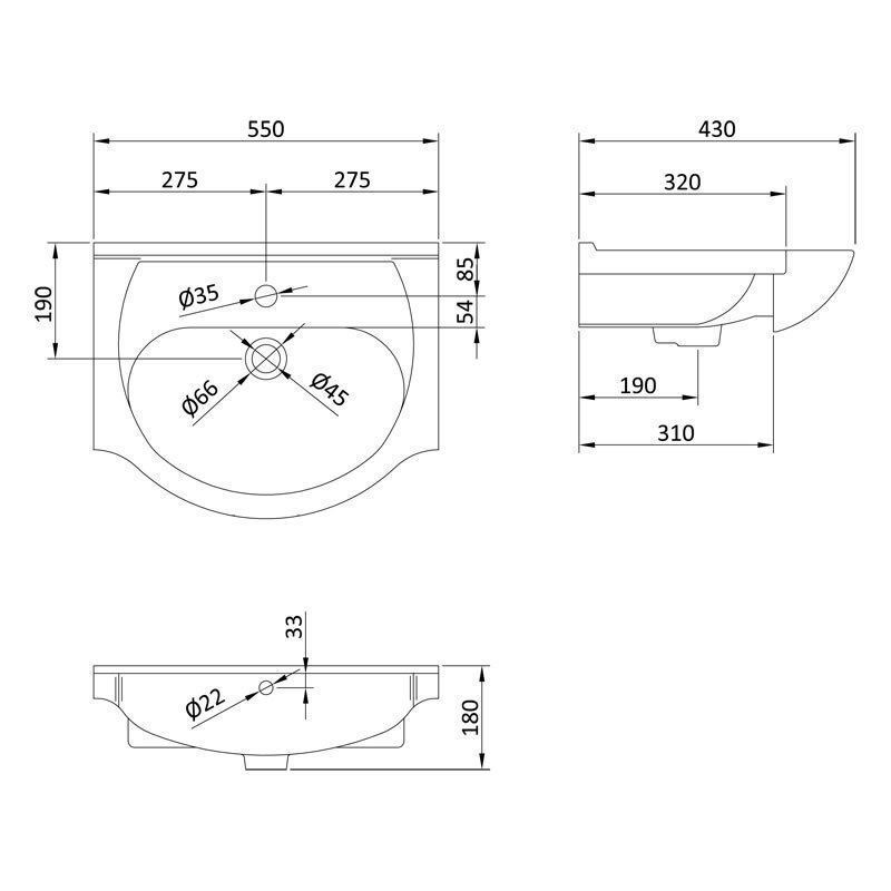 Ellen Modern White 550mm Bathroom Basin Flat Pack Vanity Unit Basin Mono & Waste