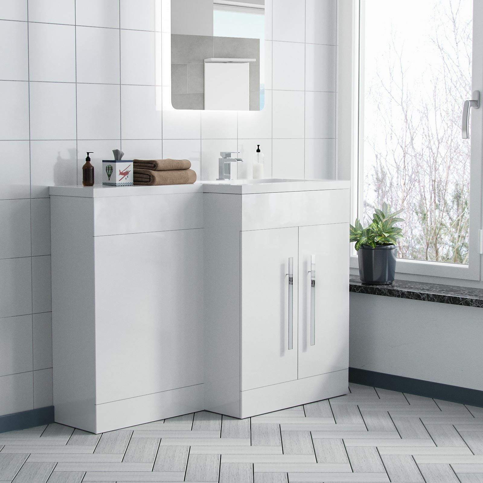 Aric White White 1100mm RH Gloss Vanity Unit Basin Sink Cabinet Flat Pack