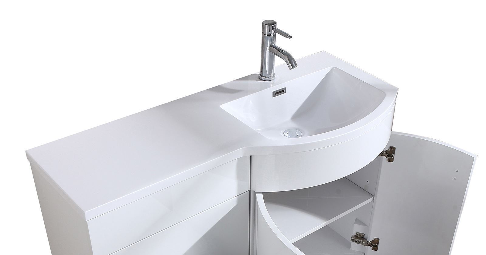 Dene 1100 mm White P Shape Bathroom RH Vanity Suite Unit BTW Toilet White Square