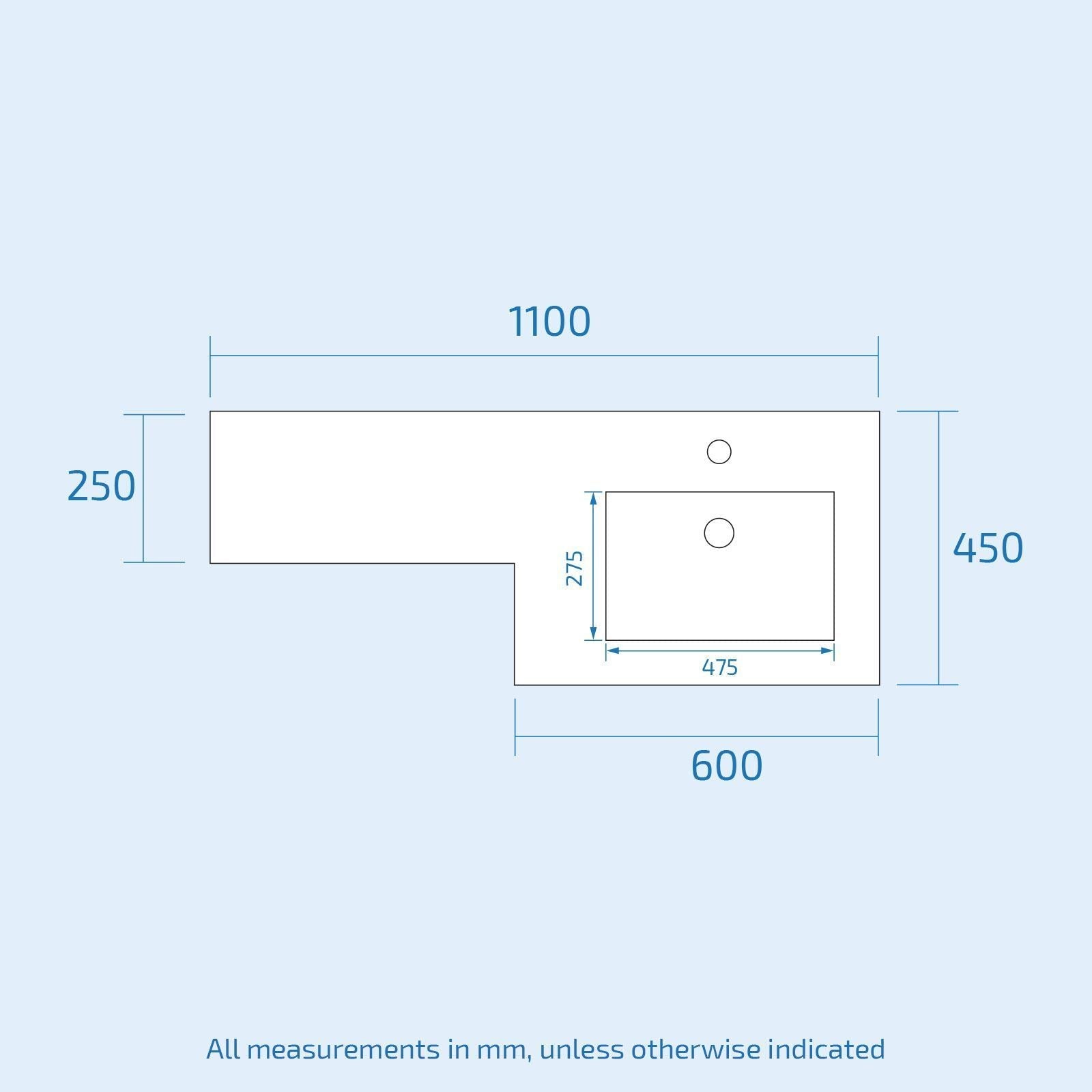 Aric White White 1100mm RH Gloss Vanity Unit Basin Sink Cabinet Flat Pack