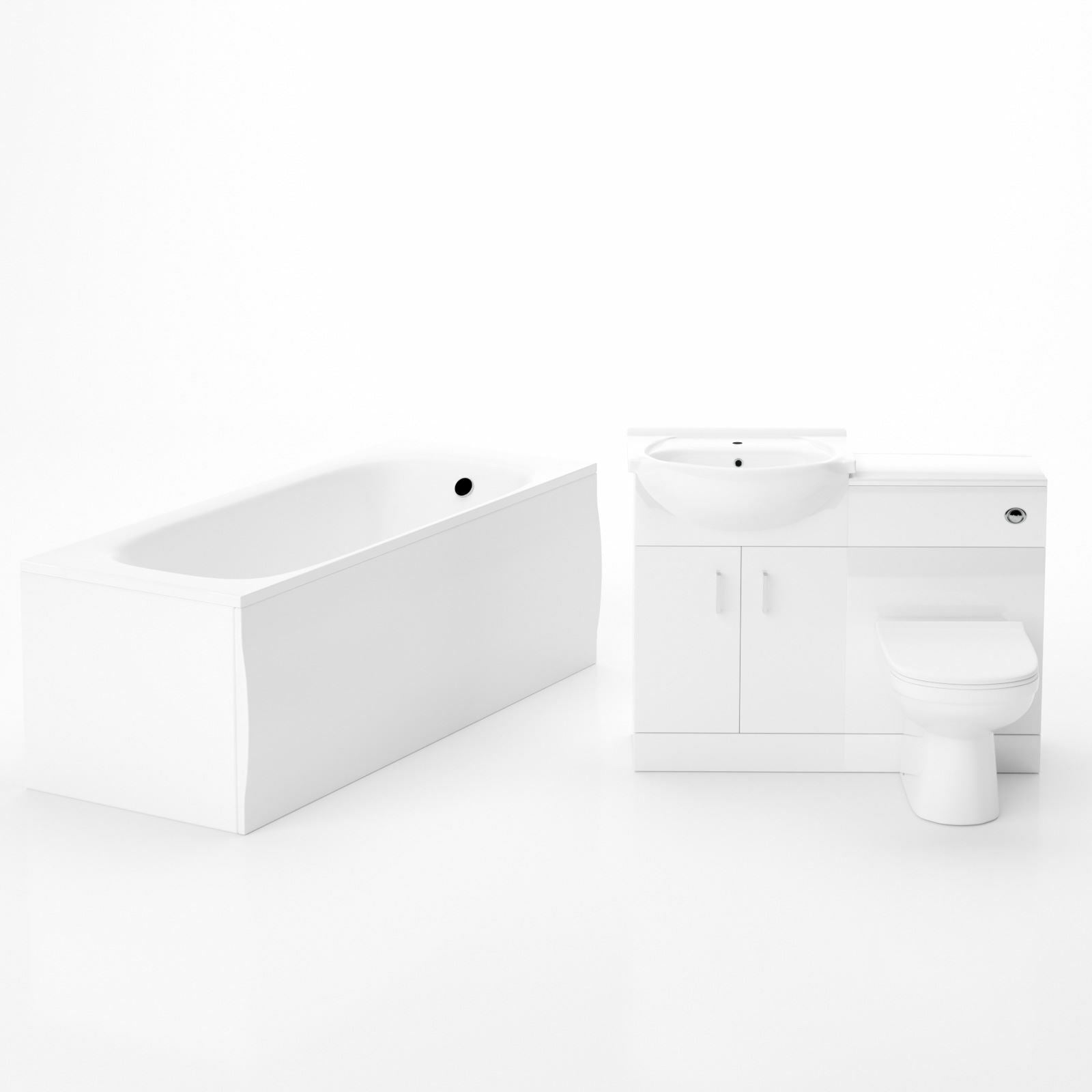 Ellen 3 Piece Bathroom Suite BTW Toilet Basin Vanity Unit and Bath Flat Pack