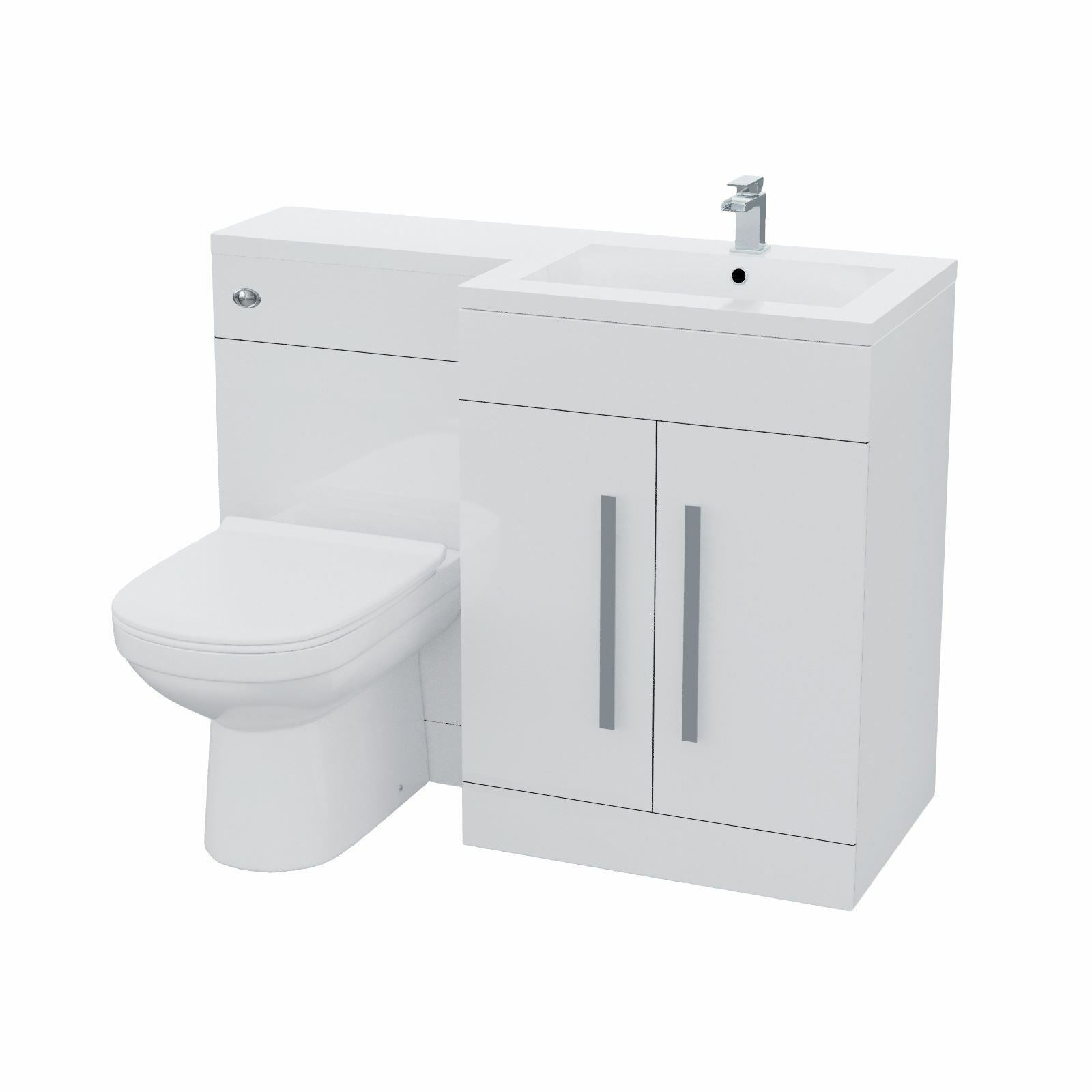 Aric RH 1100mm Vanity Basin Unit, WC Unit & Welbourne Back To Wall Toilet White