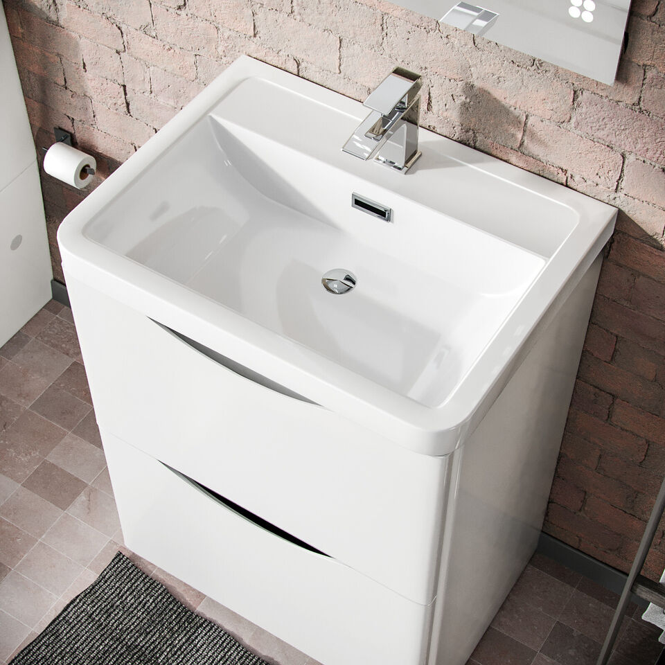 Merton 600mm White Basin Vanity Unit with Chrome Tap & Waste