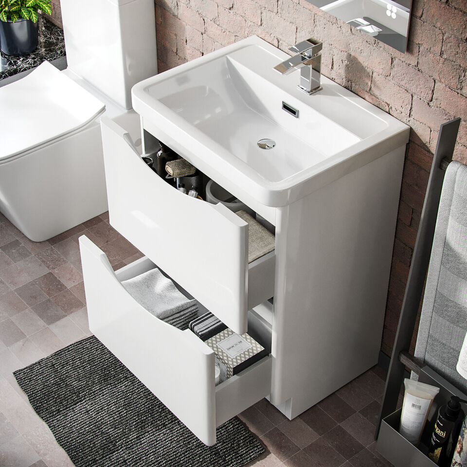 Merton 600mm White Basin Vanity Unit with Chrome Tap & Waste